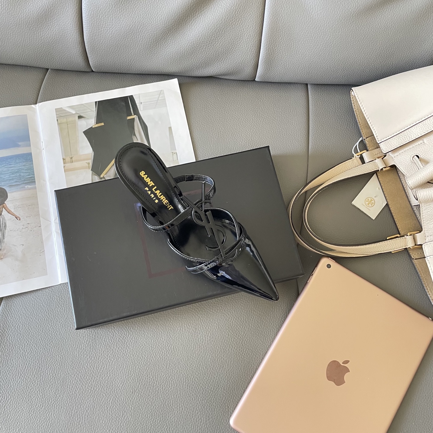 YSL summer letter buckle pointed sandals