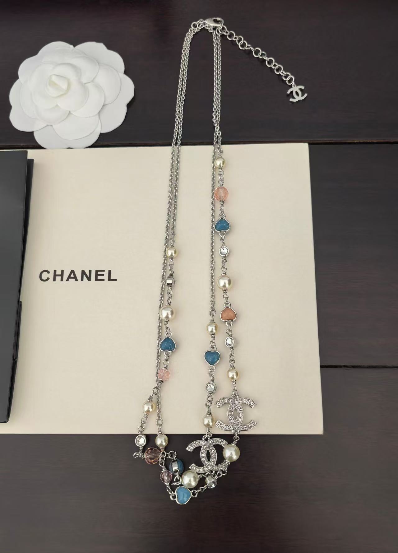 Chanel blue and pink heart-shaped necklace