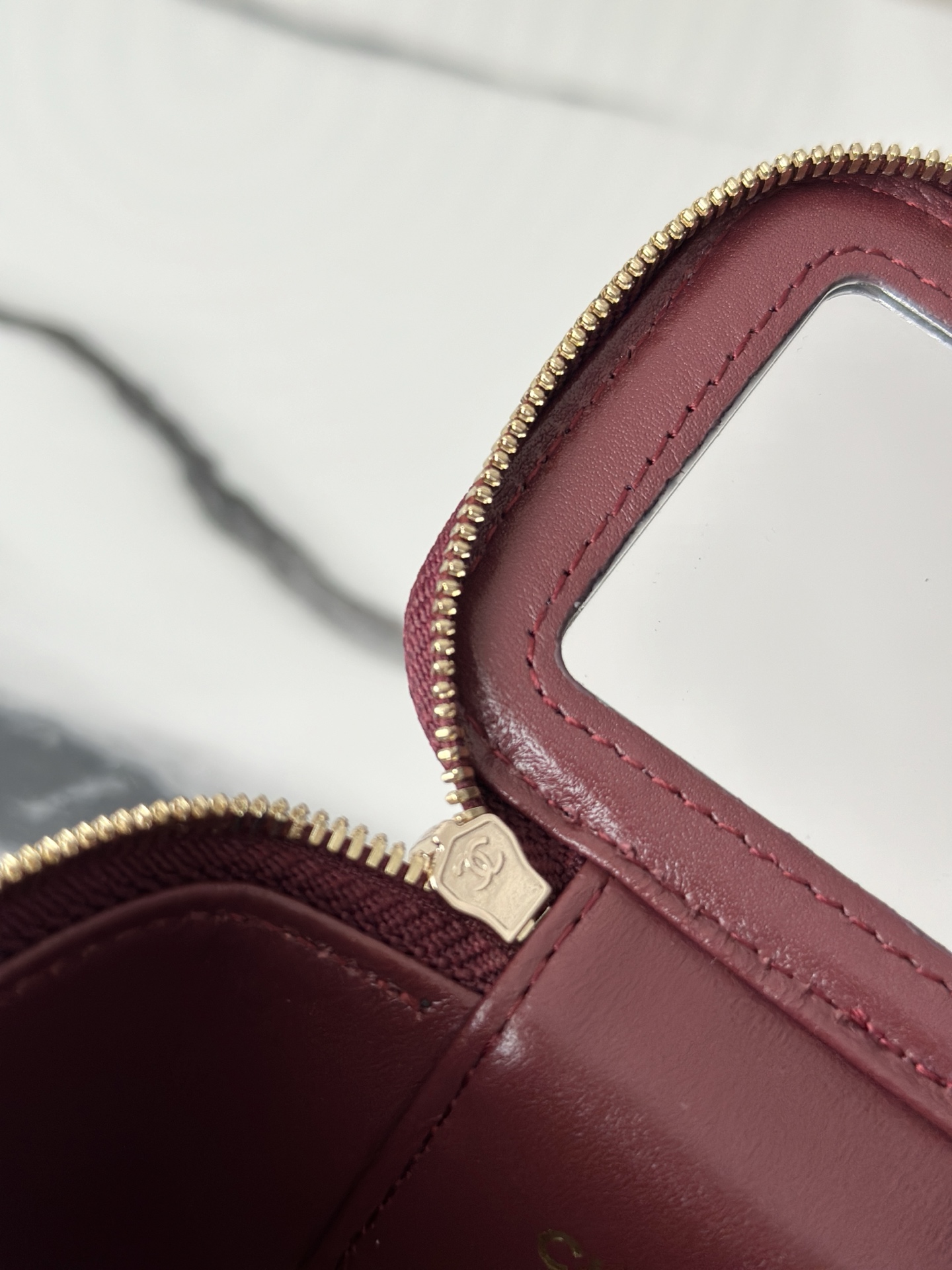 Top version Chanel Chain Makeup Bag with a makeup mirror inside