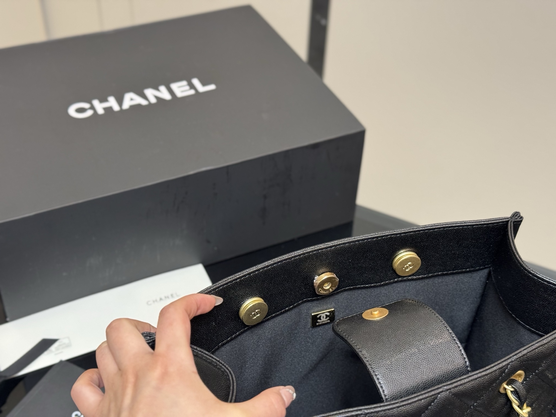 Chanel tote shopping bag and mini small bag set