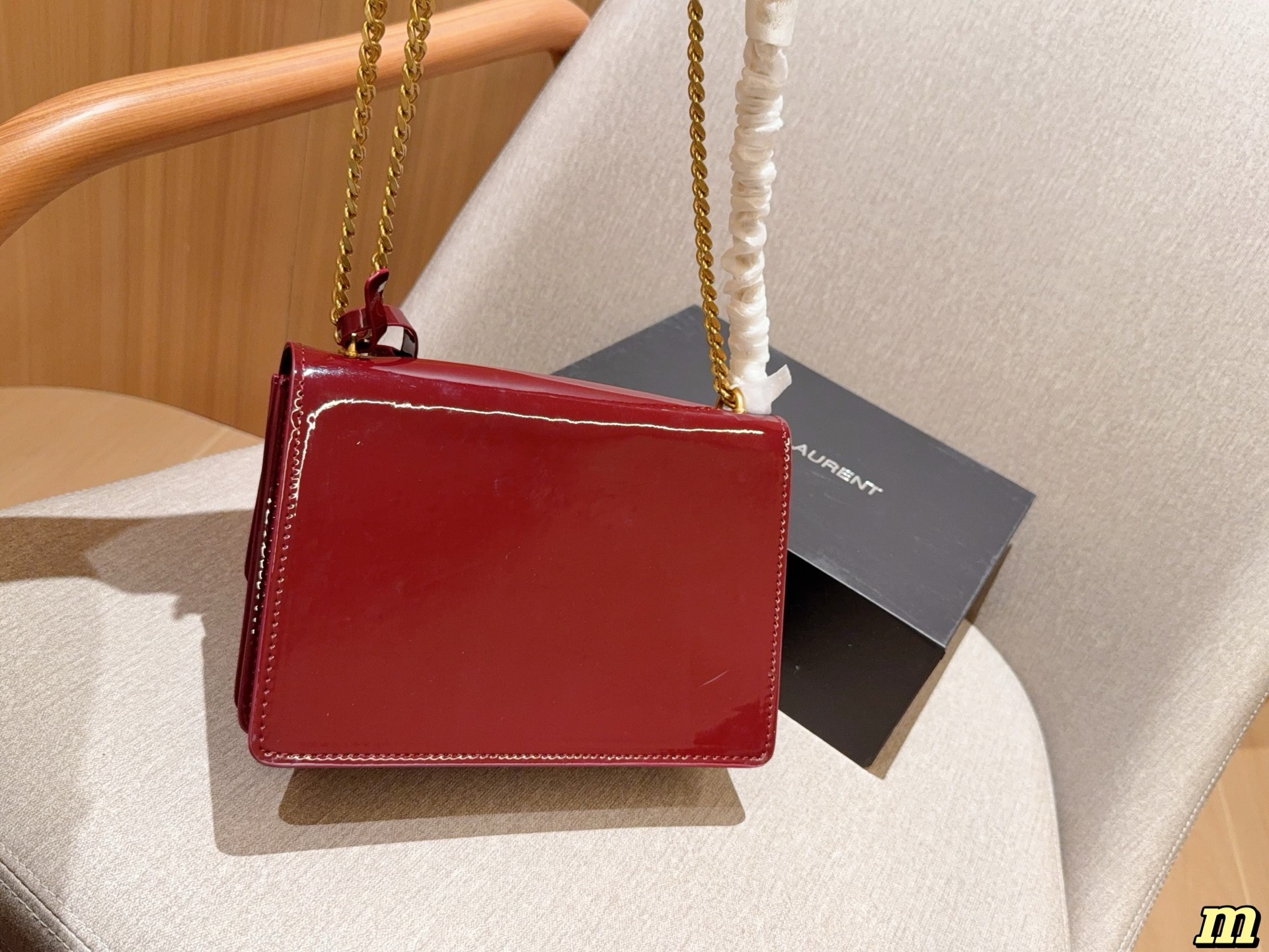 YSL patent leather flip-top chain organ bag