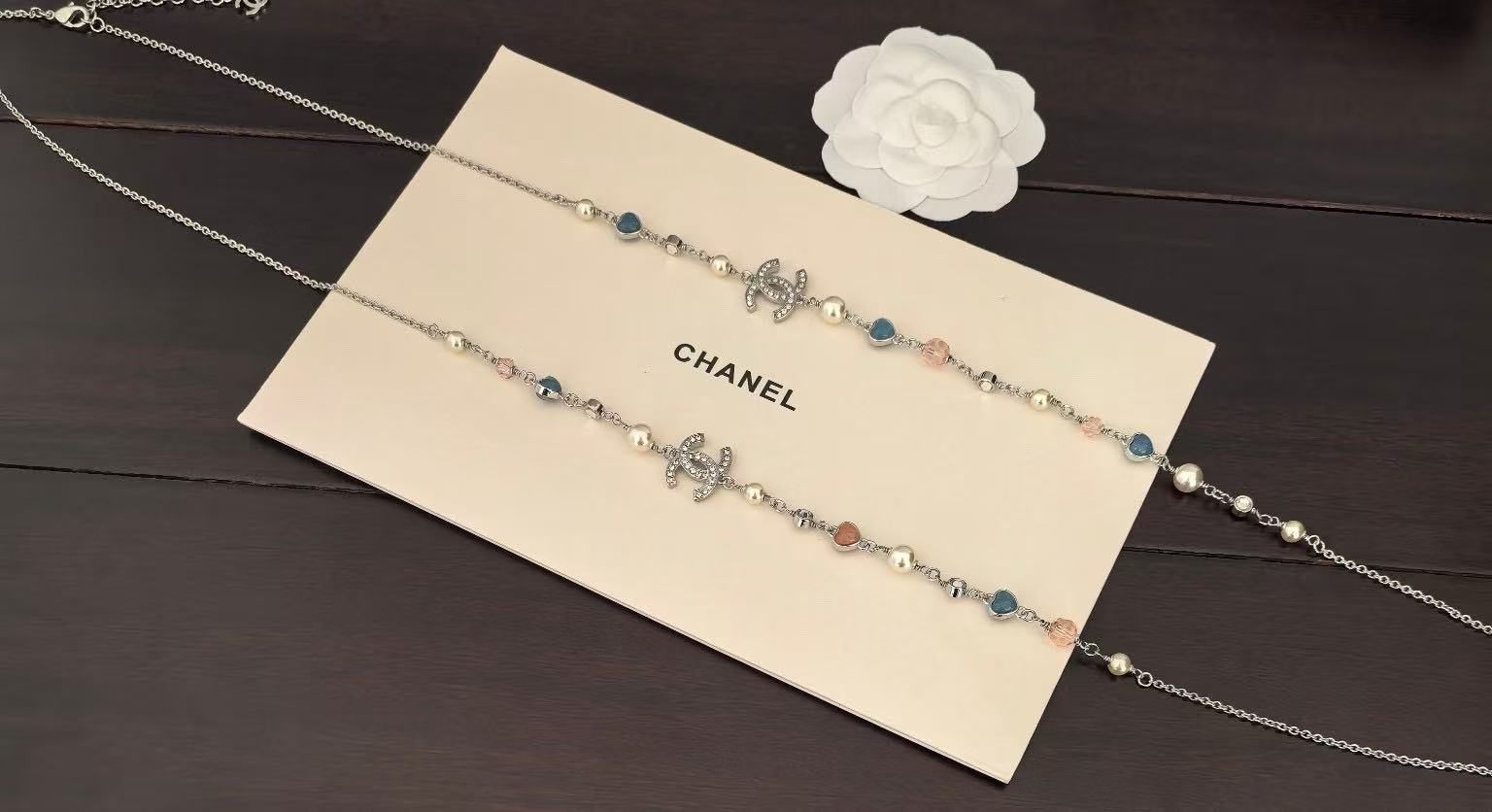 Chanel blue and pink heart-shaped necklace