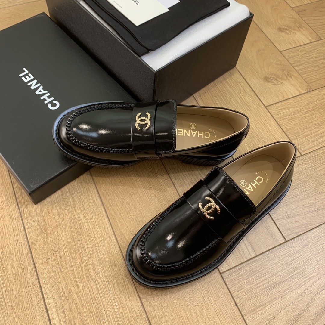 Chanel loafer shoes  cow leather sole