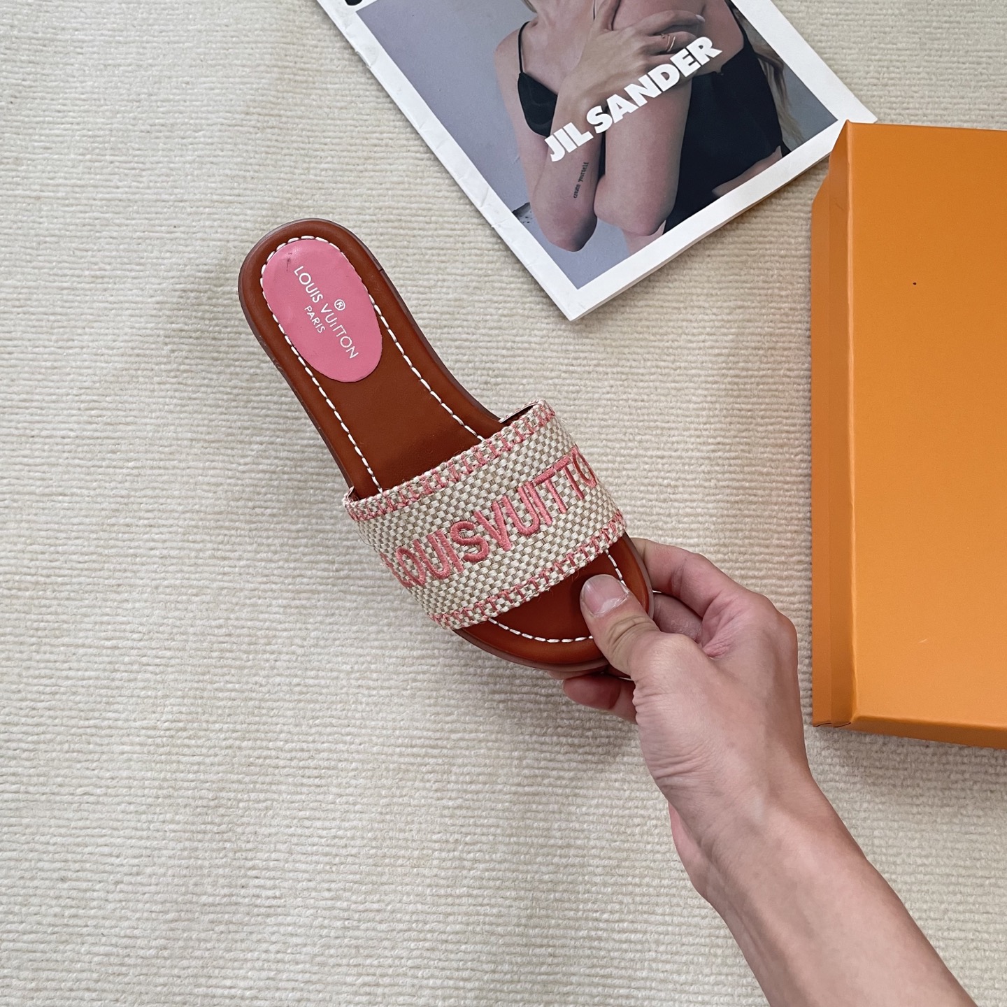 LV embroidered flat slippers