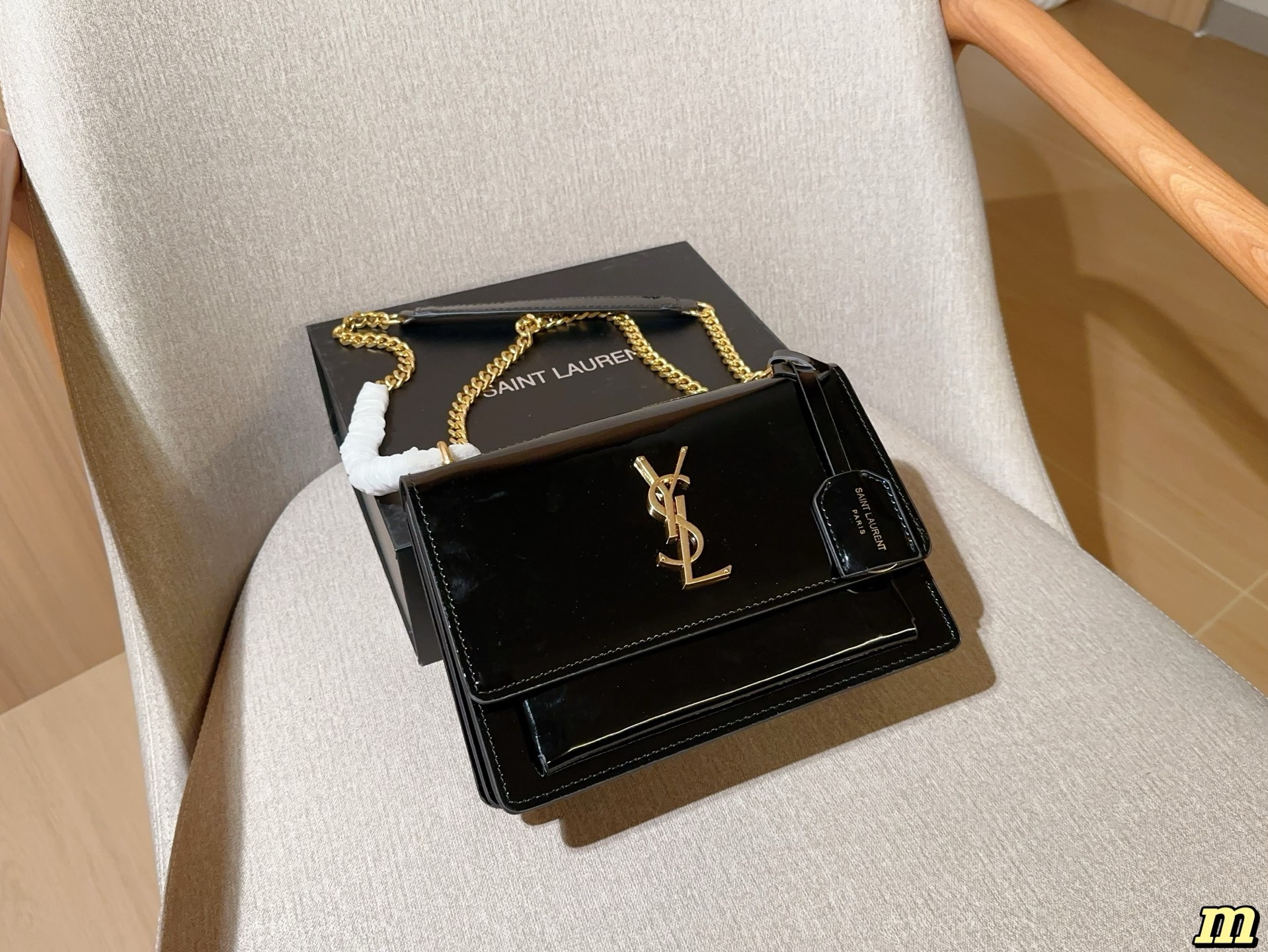 YSL patent leather flip-top chain organ bag