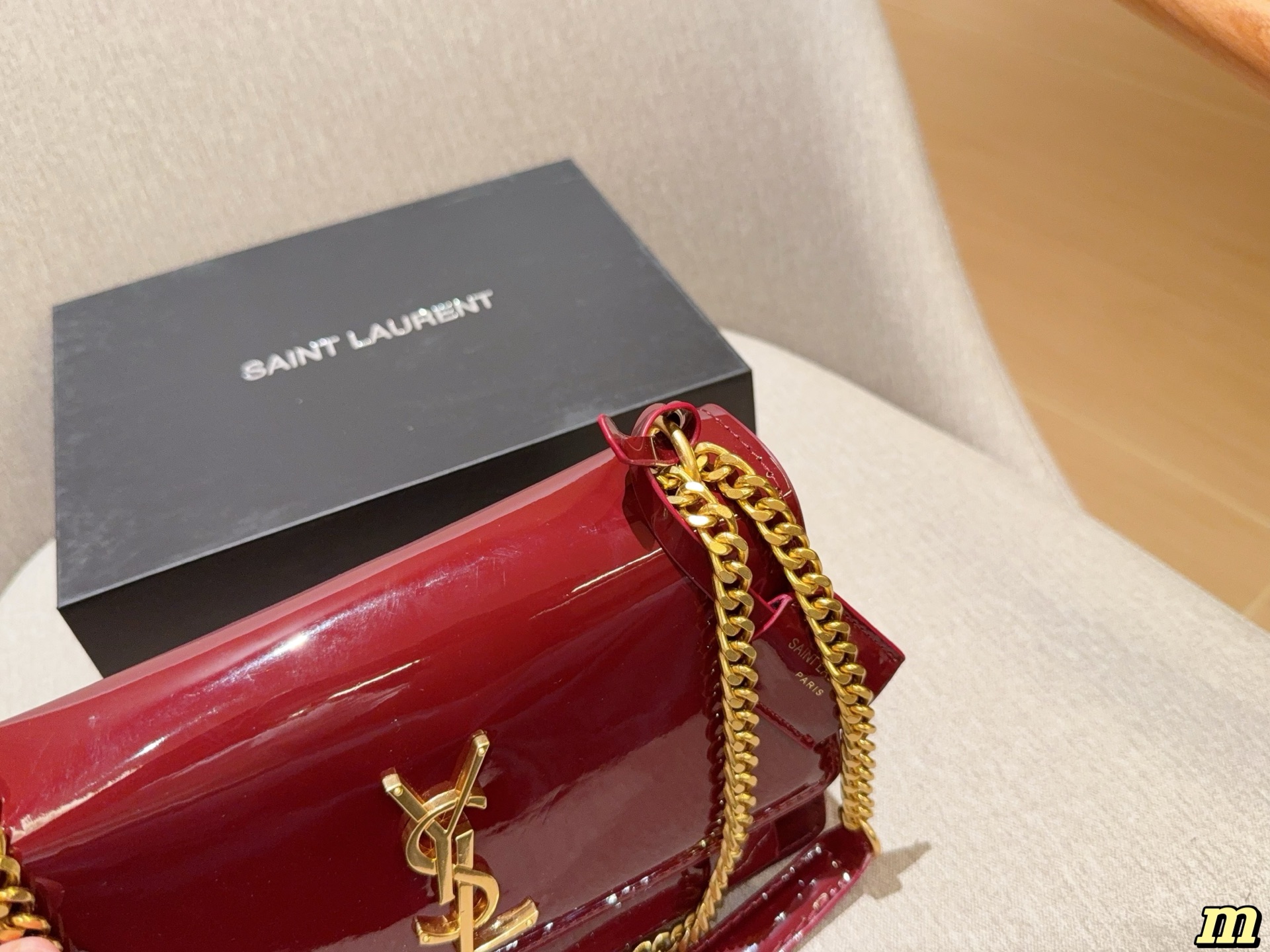 YSL patent leather flip-top chain organ bag
