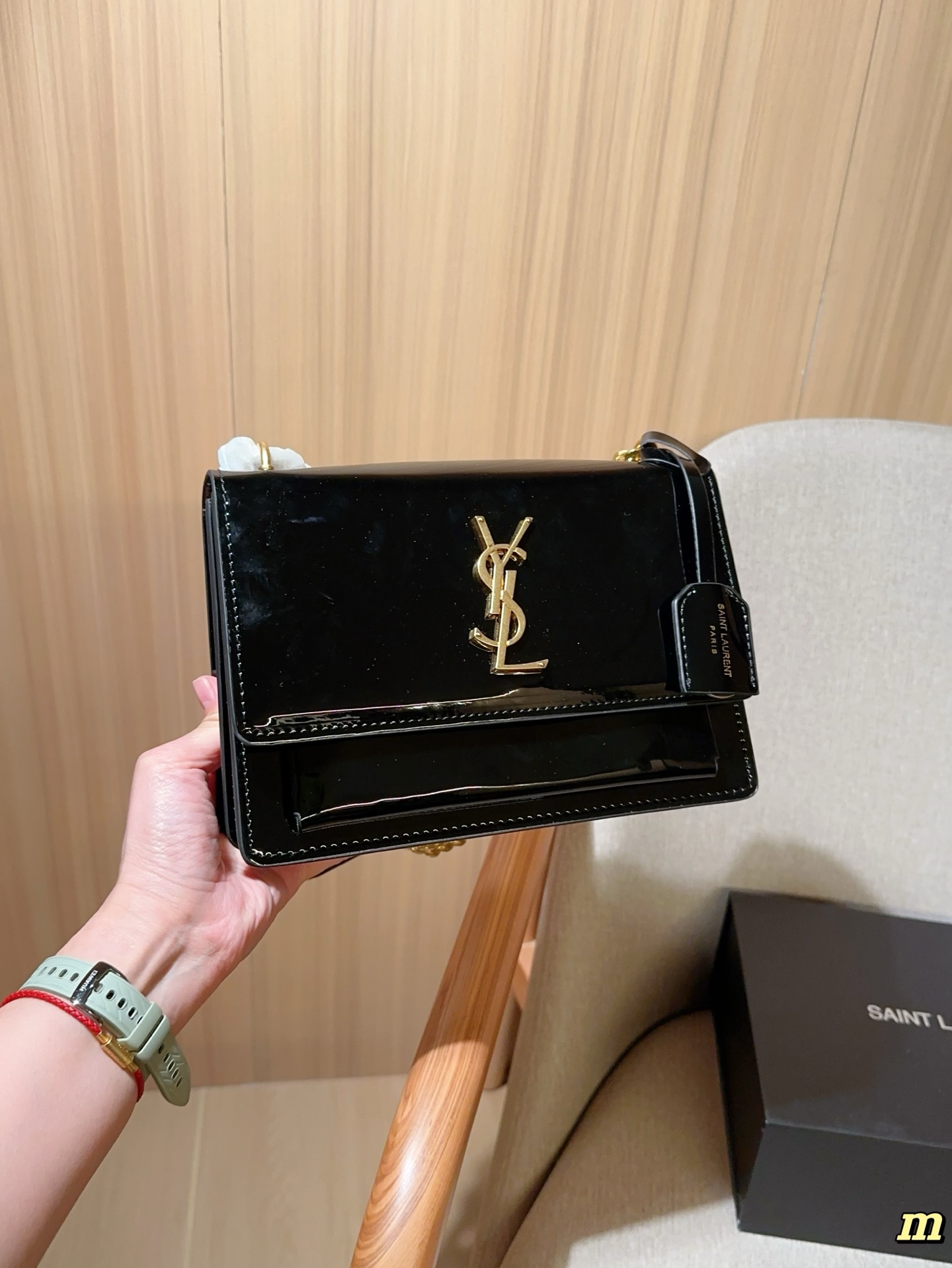 YSL patent leather flip-top chain organ bag