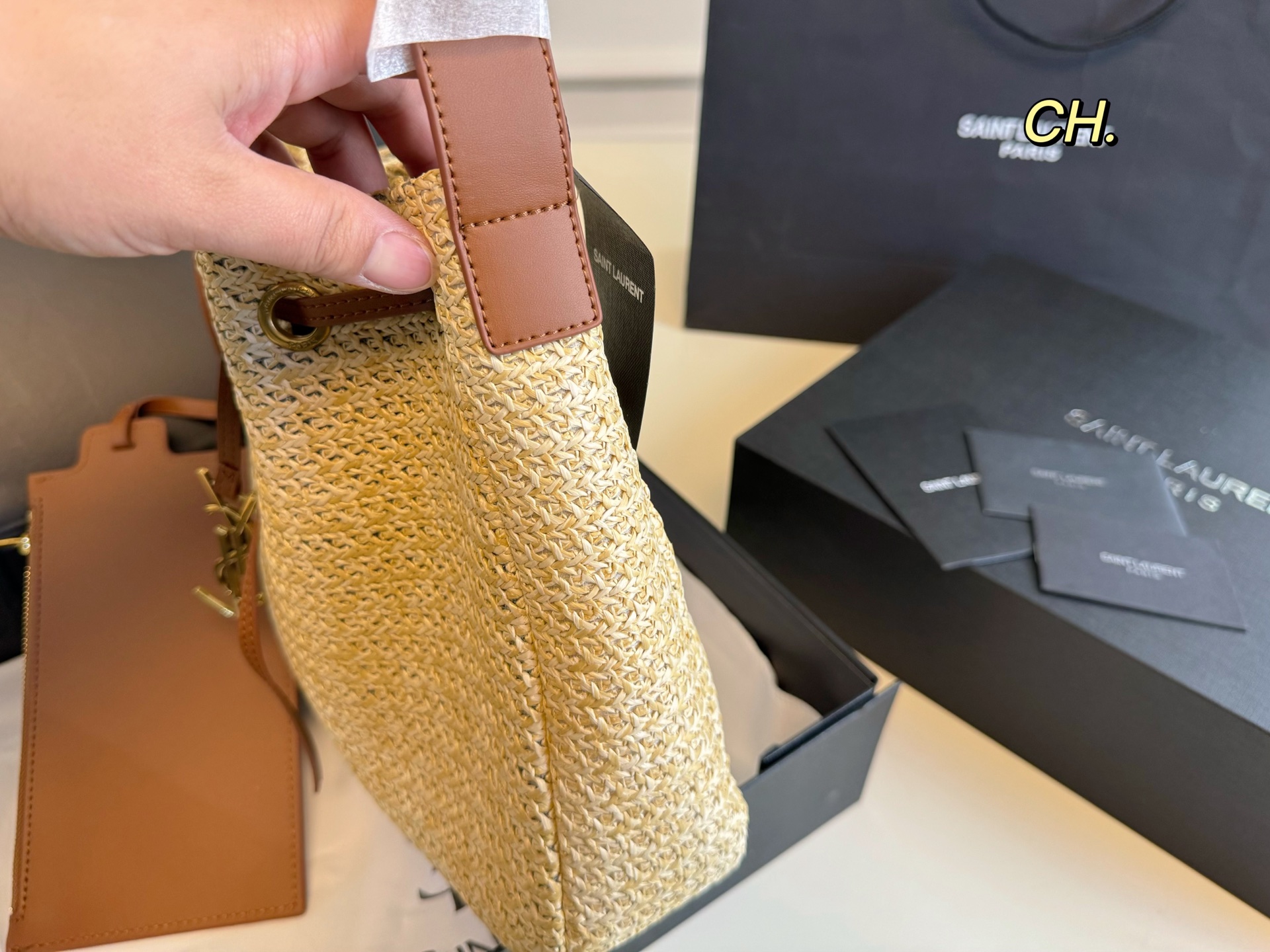 YSL straw woven summer mother's armpit bag