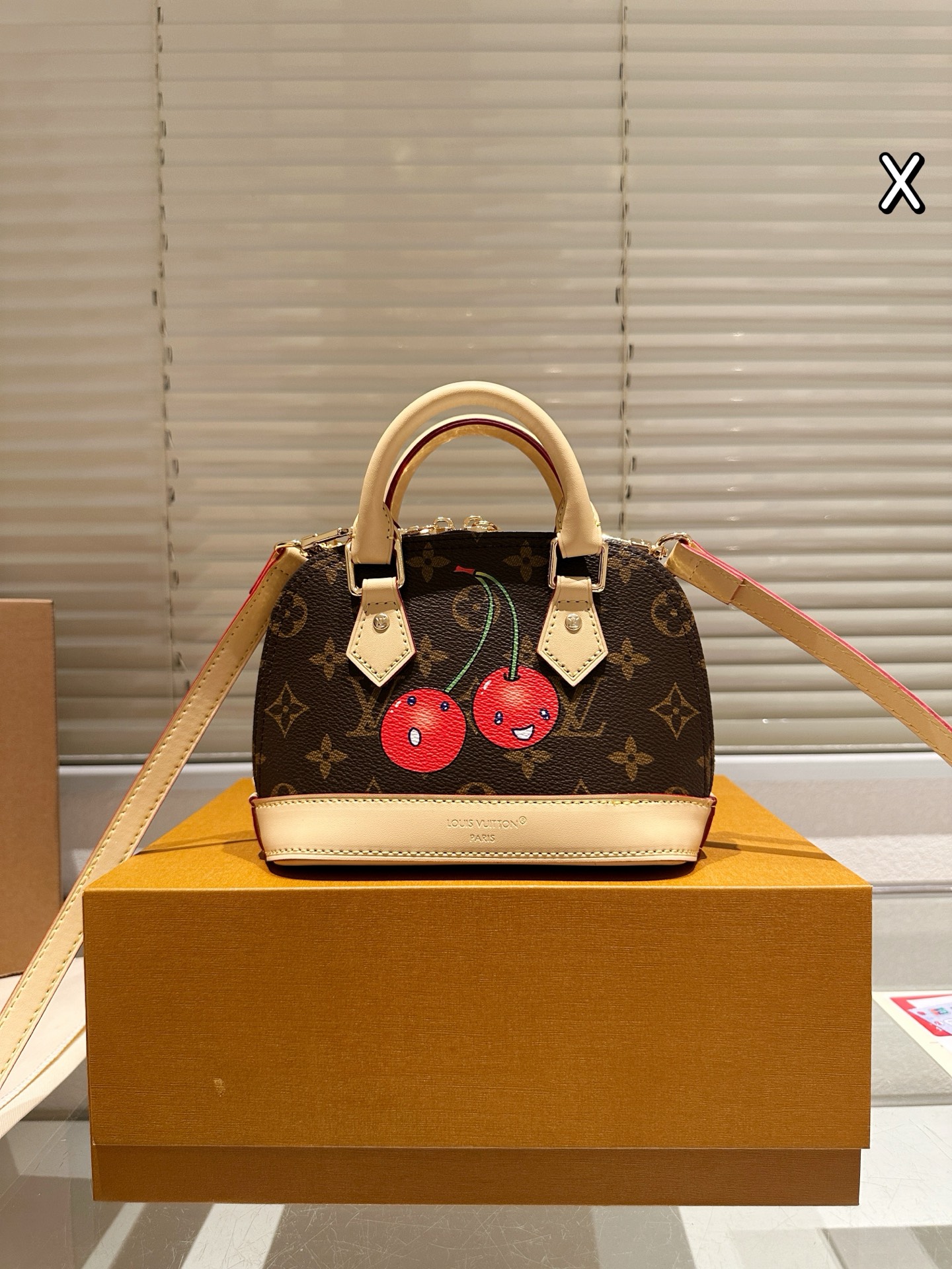 Lv alma bb Cherry printed shell bag