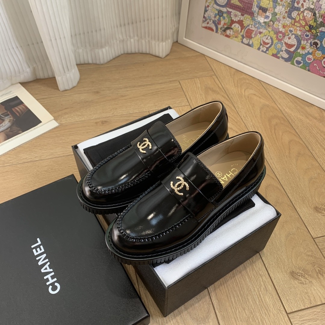 Chanel loafer shoes  cow leather sole
