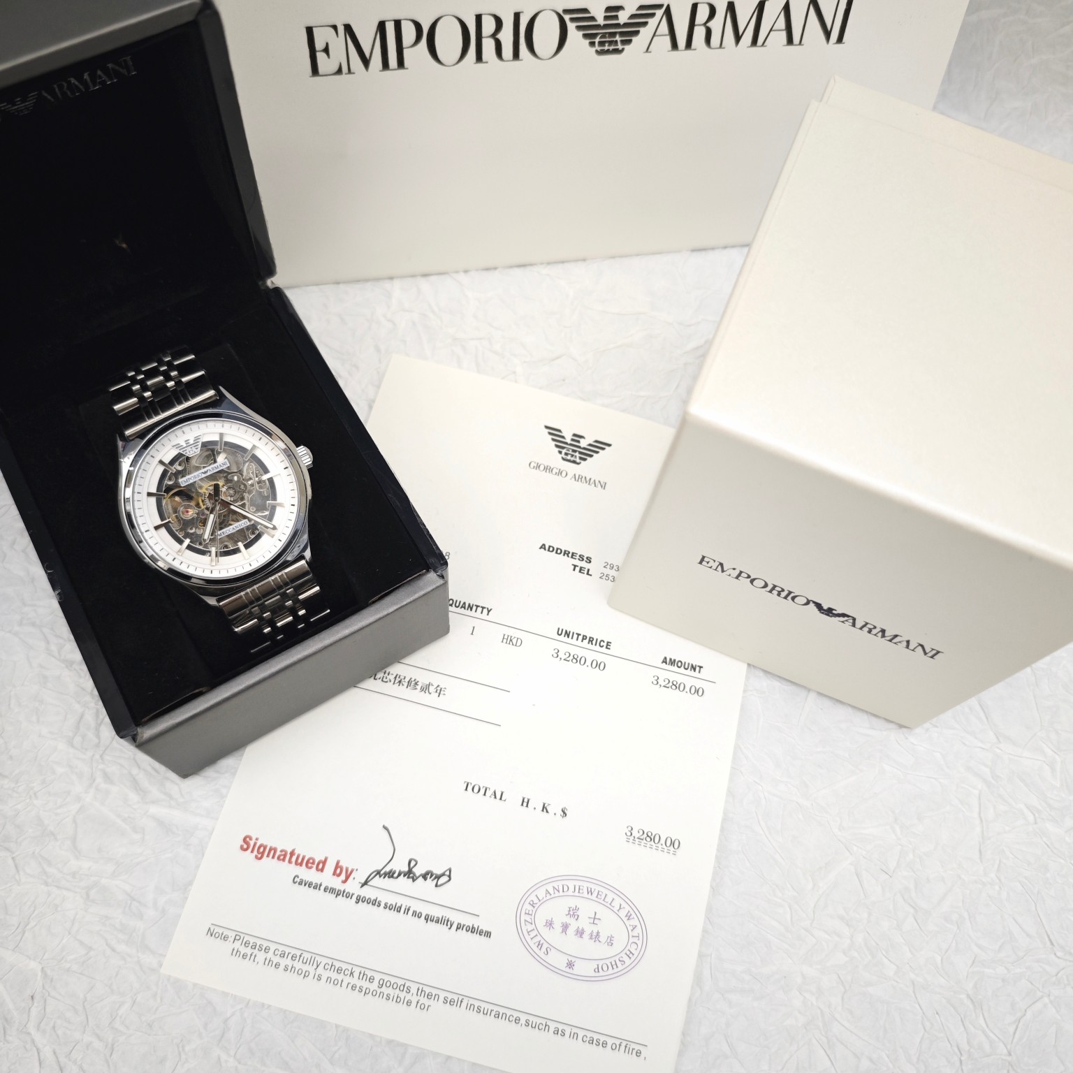 Armani flywheel hollow automatic mechanical watch