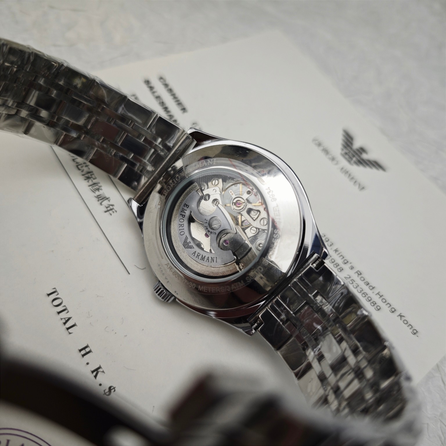 Armani flywheel hollow automatic mechanical watch