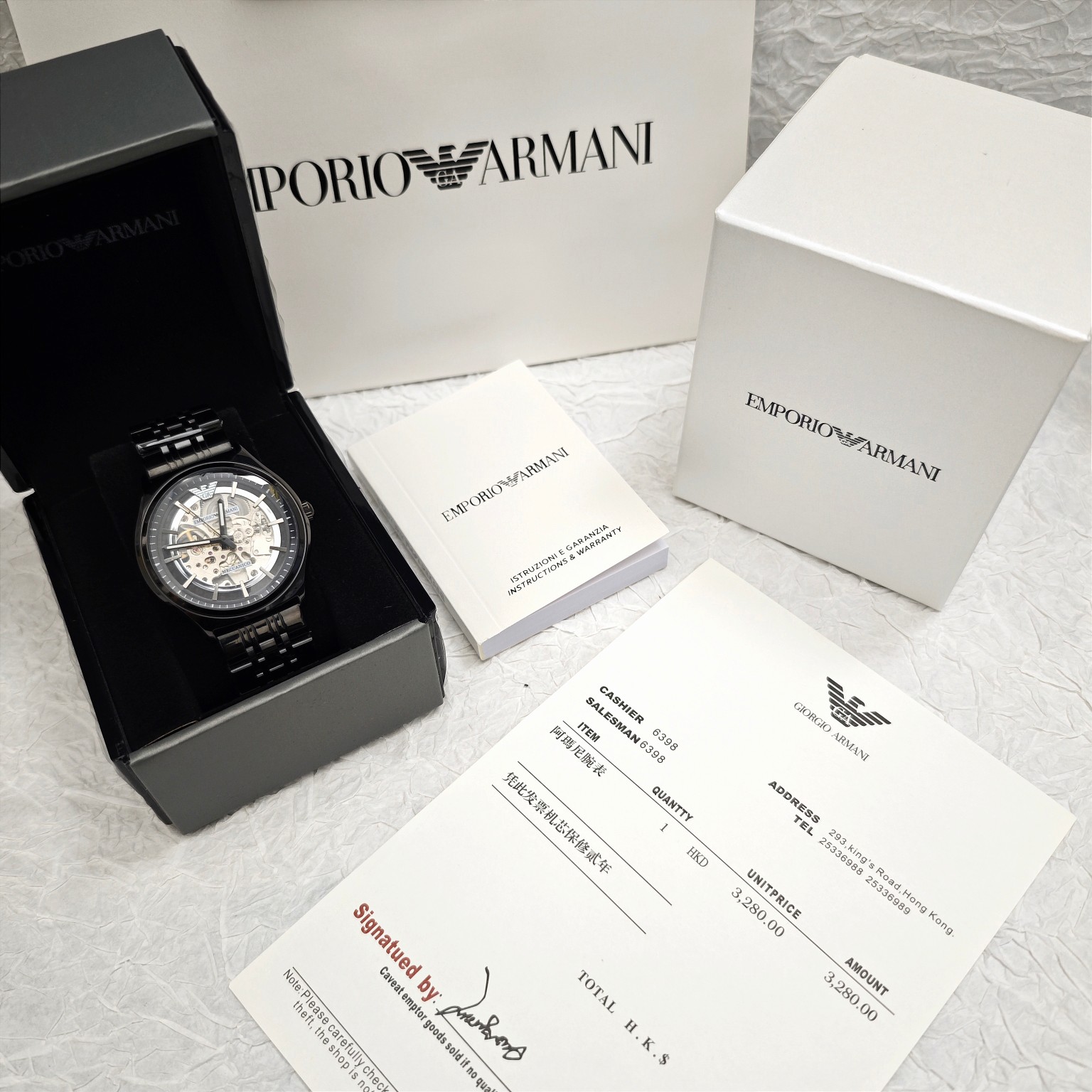 Armani flywheel hollow automatic mechanical watch