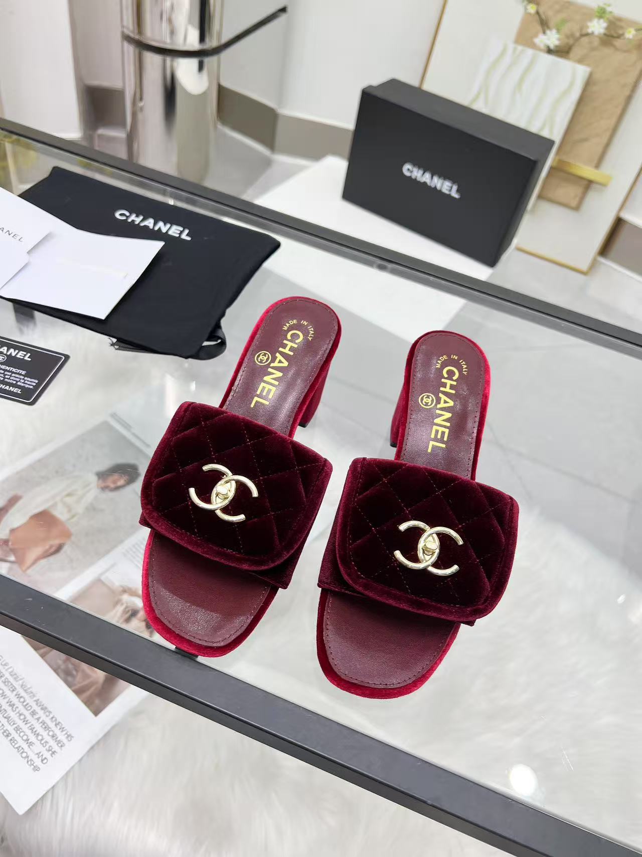 Chanel velvet high heels