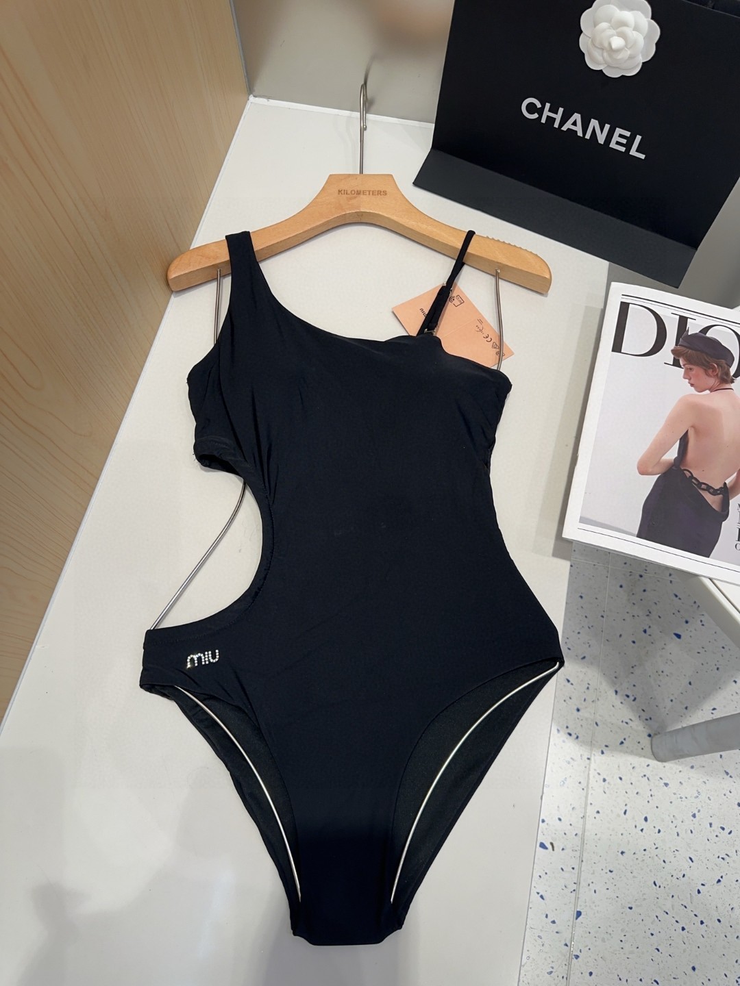 miumiu solid color swimsuit