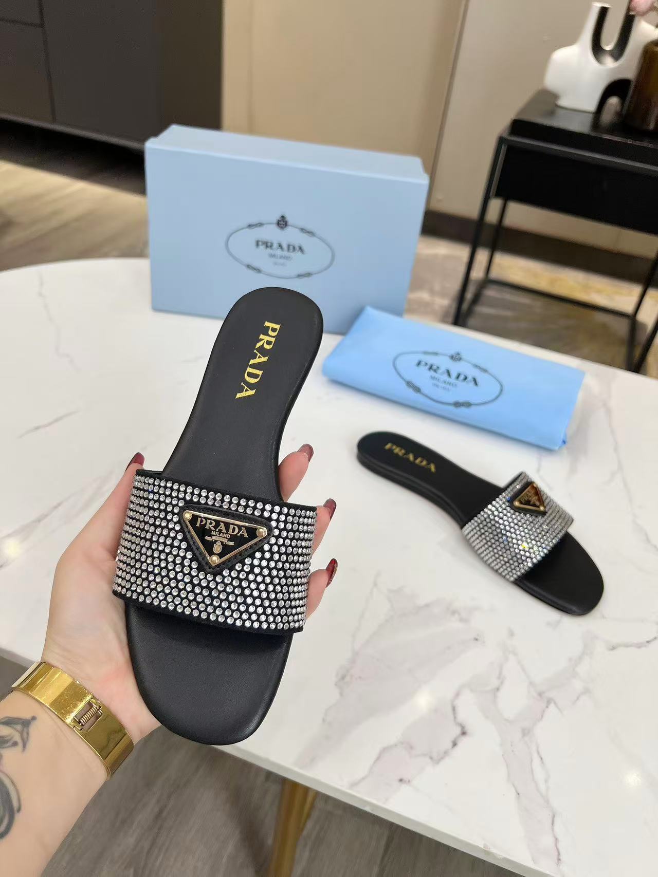 Prada crystal slippers