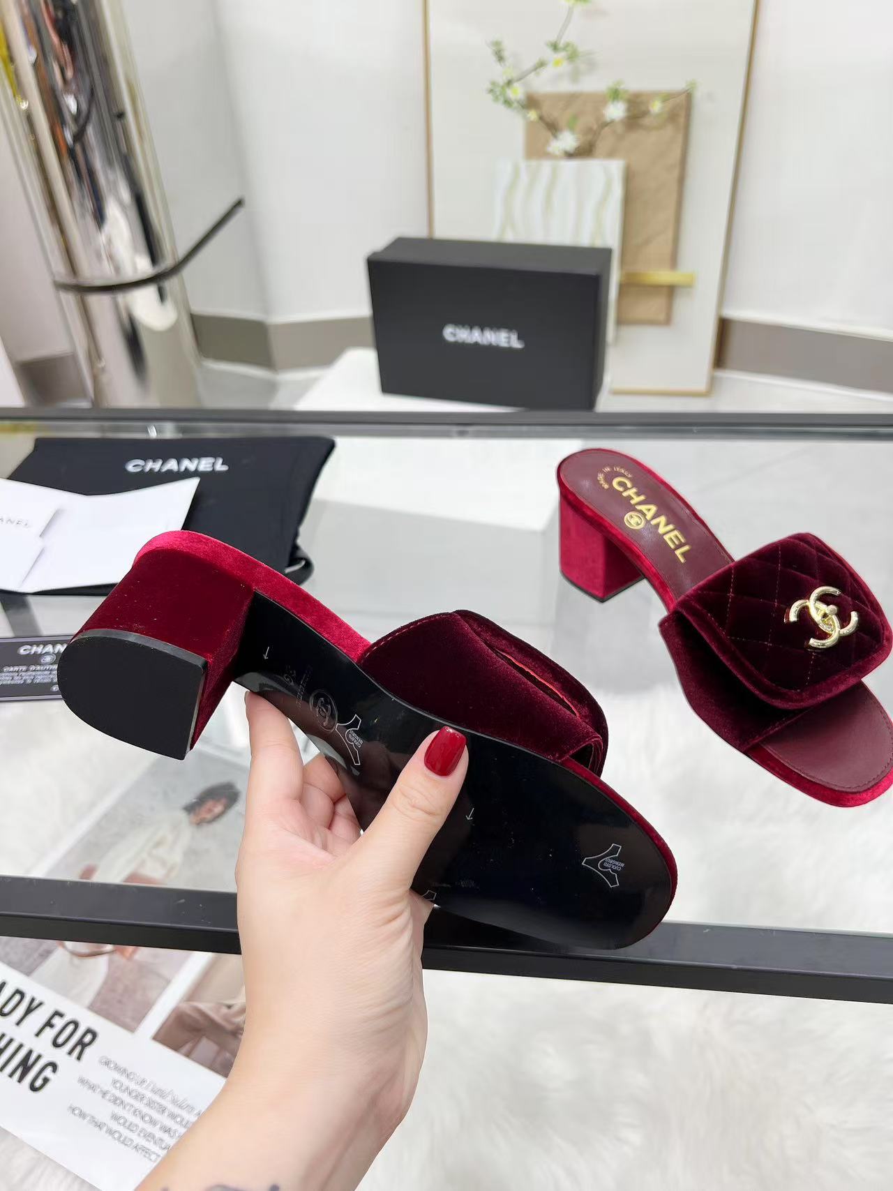 Chanel velvet high heels