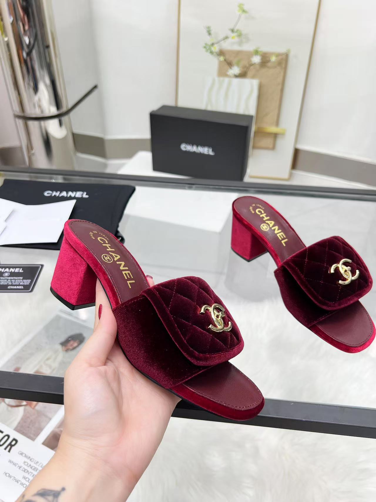 Chanel velvet high heels