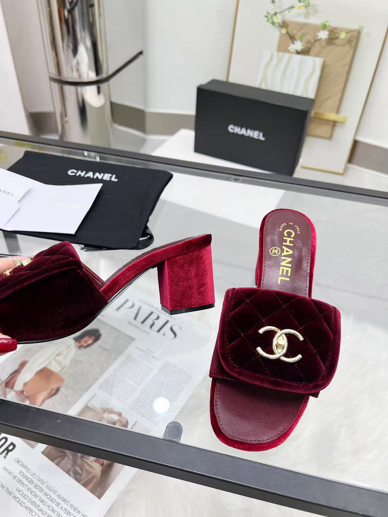Chanel velvet high heels