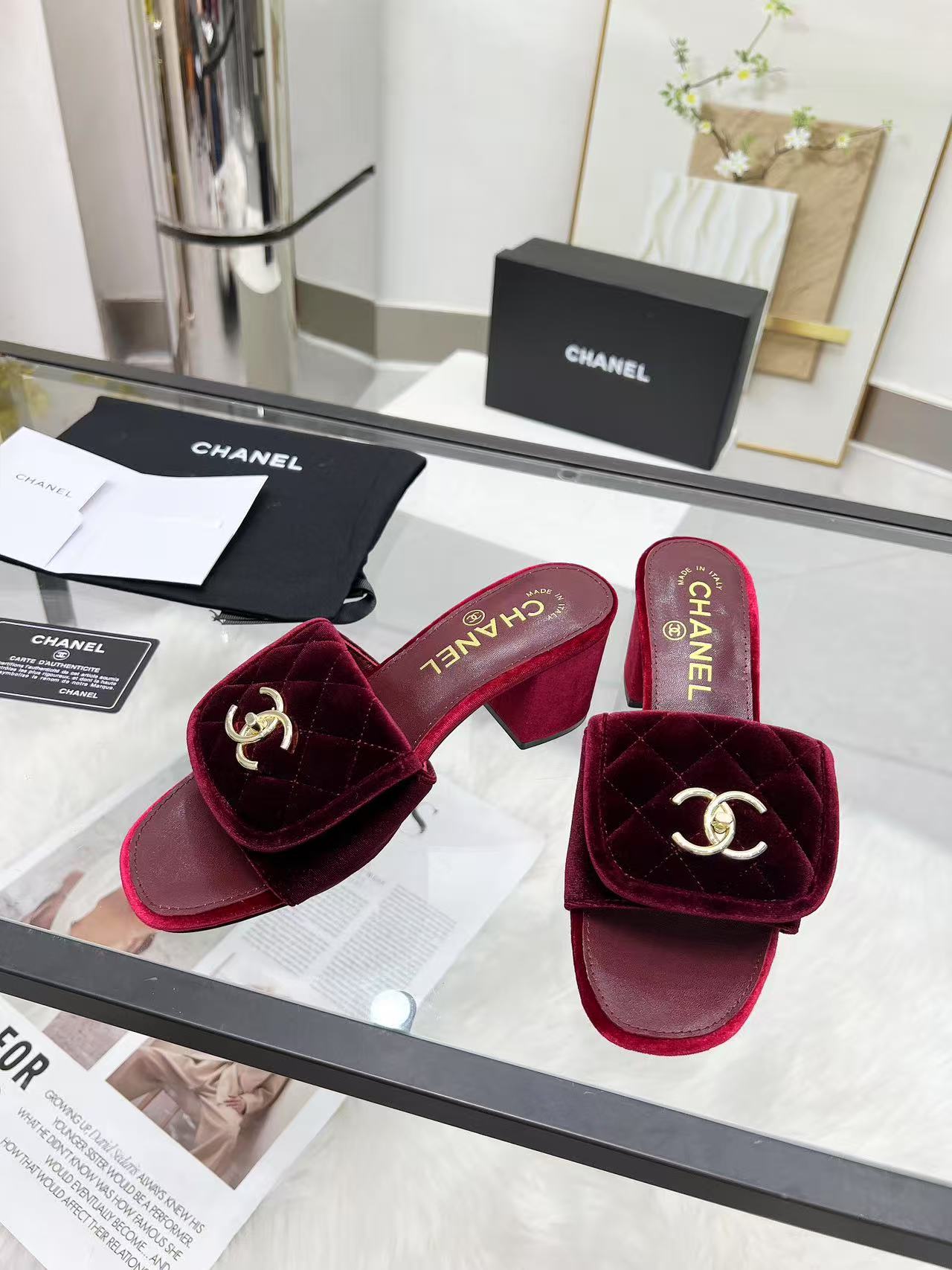 Chanel velvet high heels