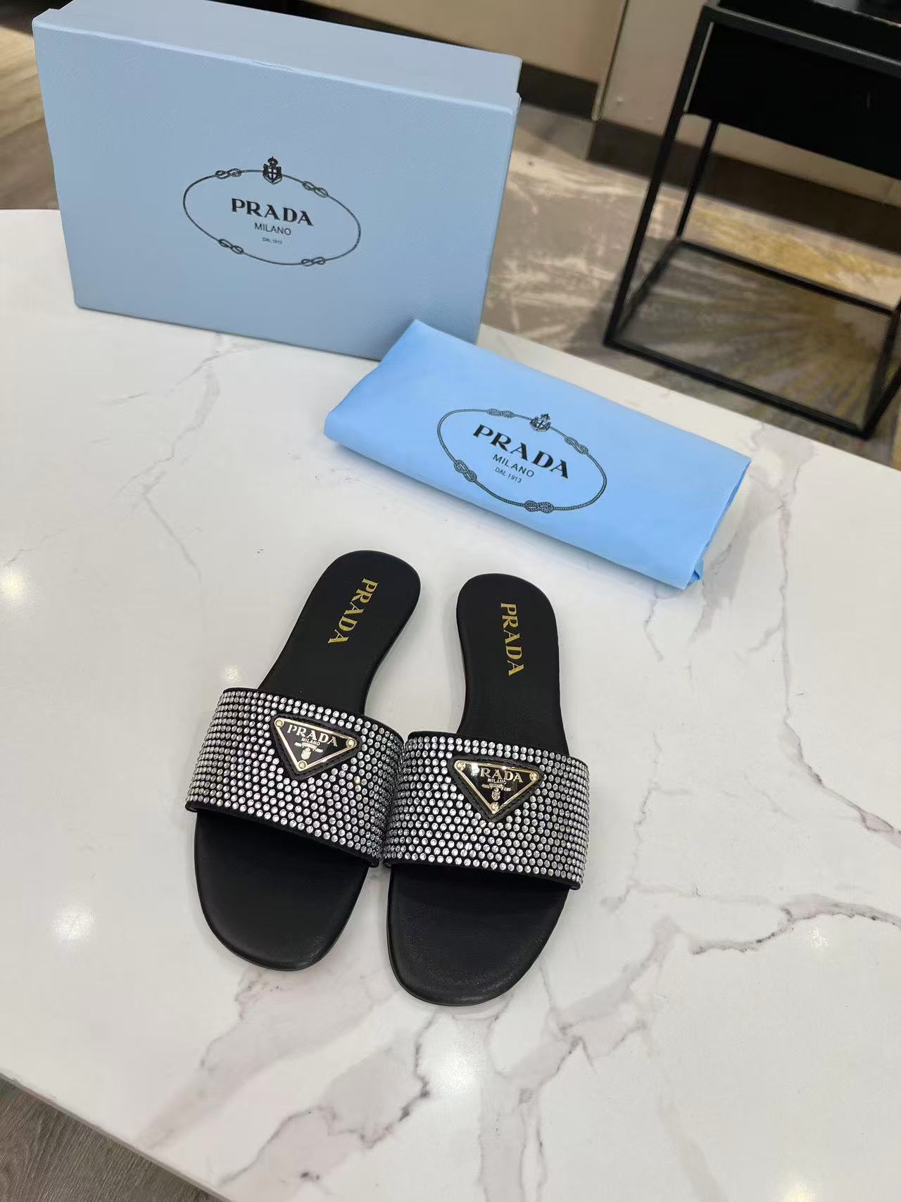 Prada crystal slippers