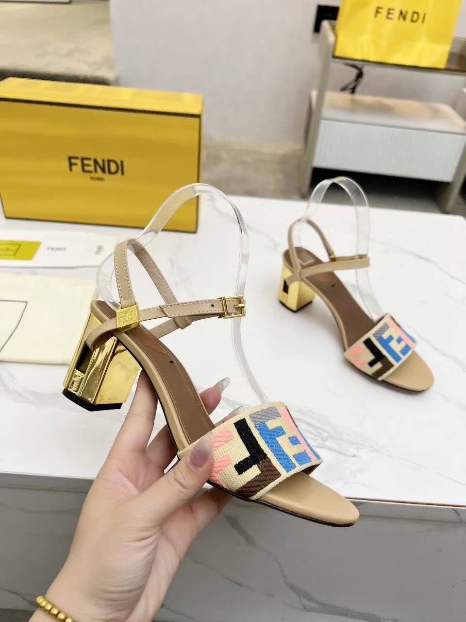 Fendi colorful letter high heels