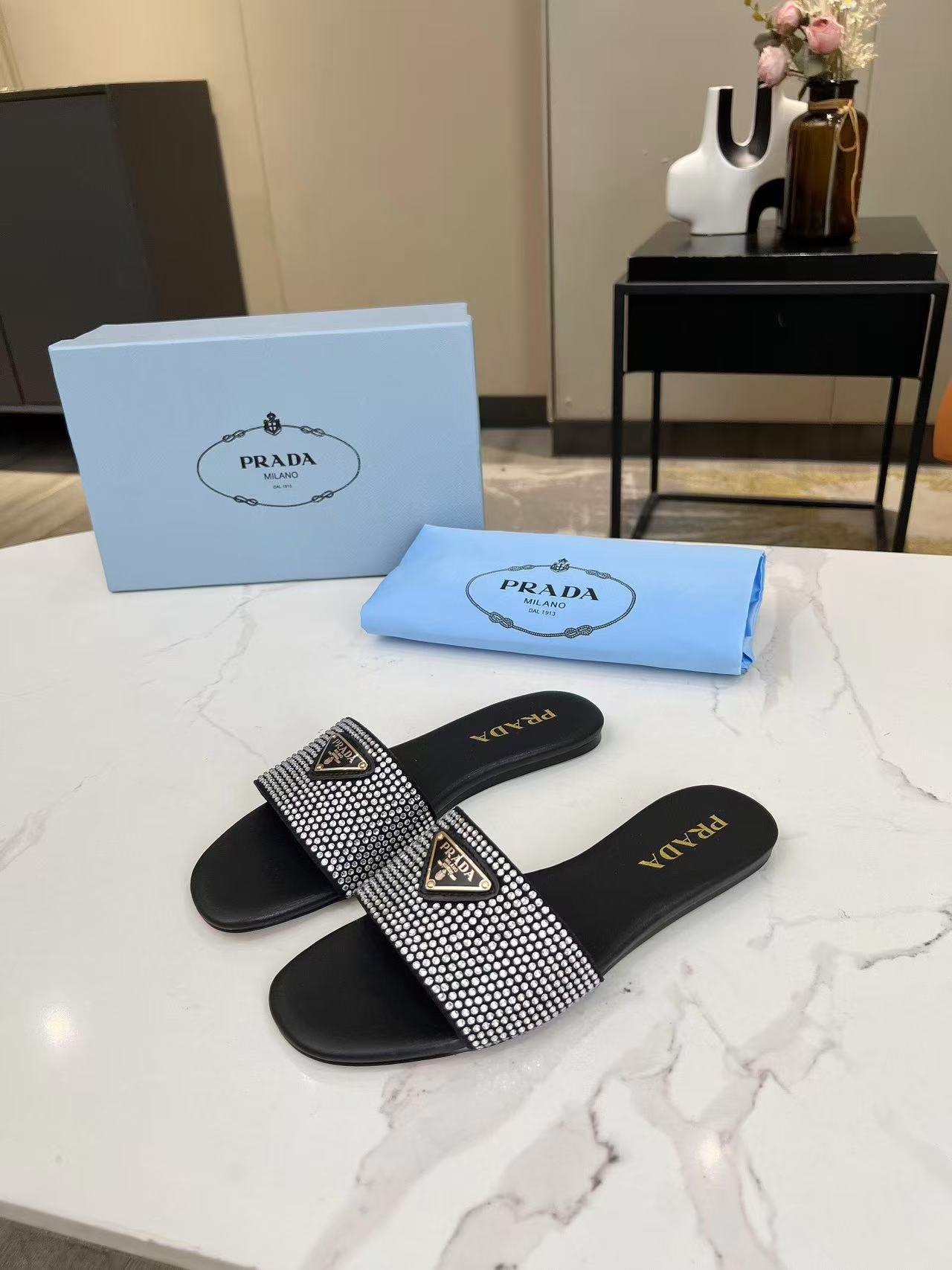 Prada crystal slippers