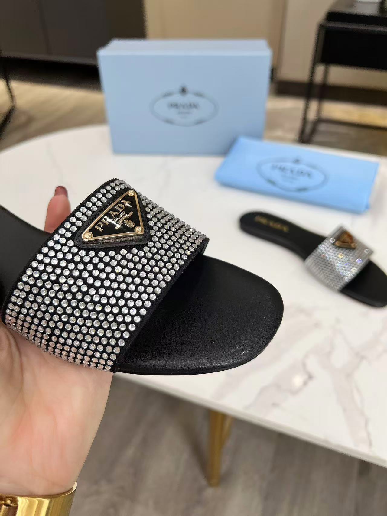 Prada crystal slippers