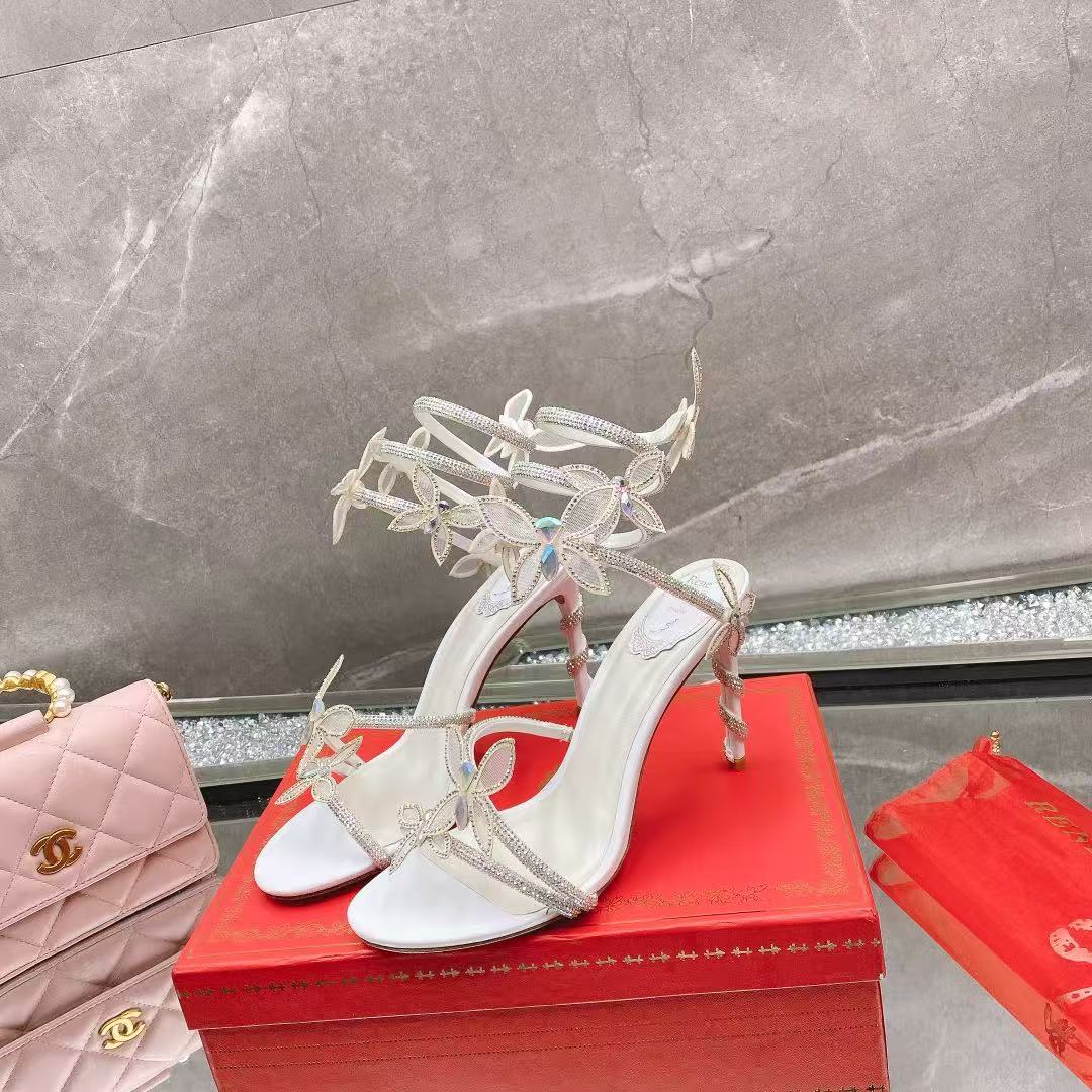 RENE CAOVILLA Butterfly Snake-shaped strappy crystal women's sandals