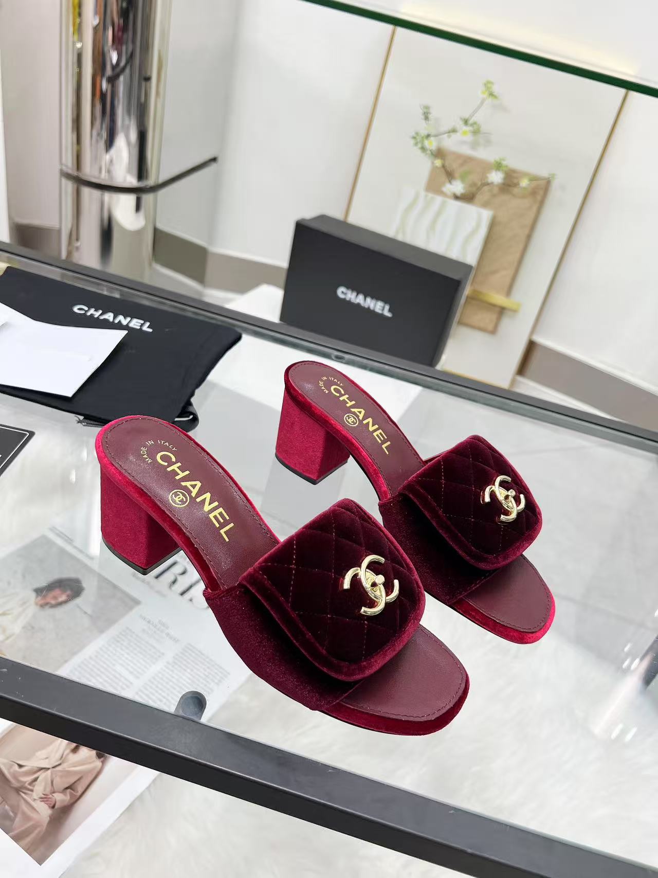 Chanel velvet high heels