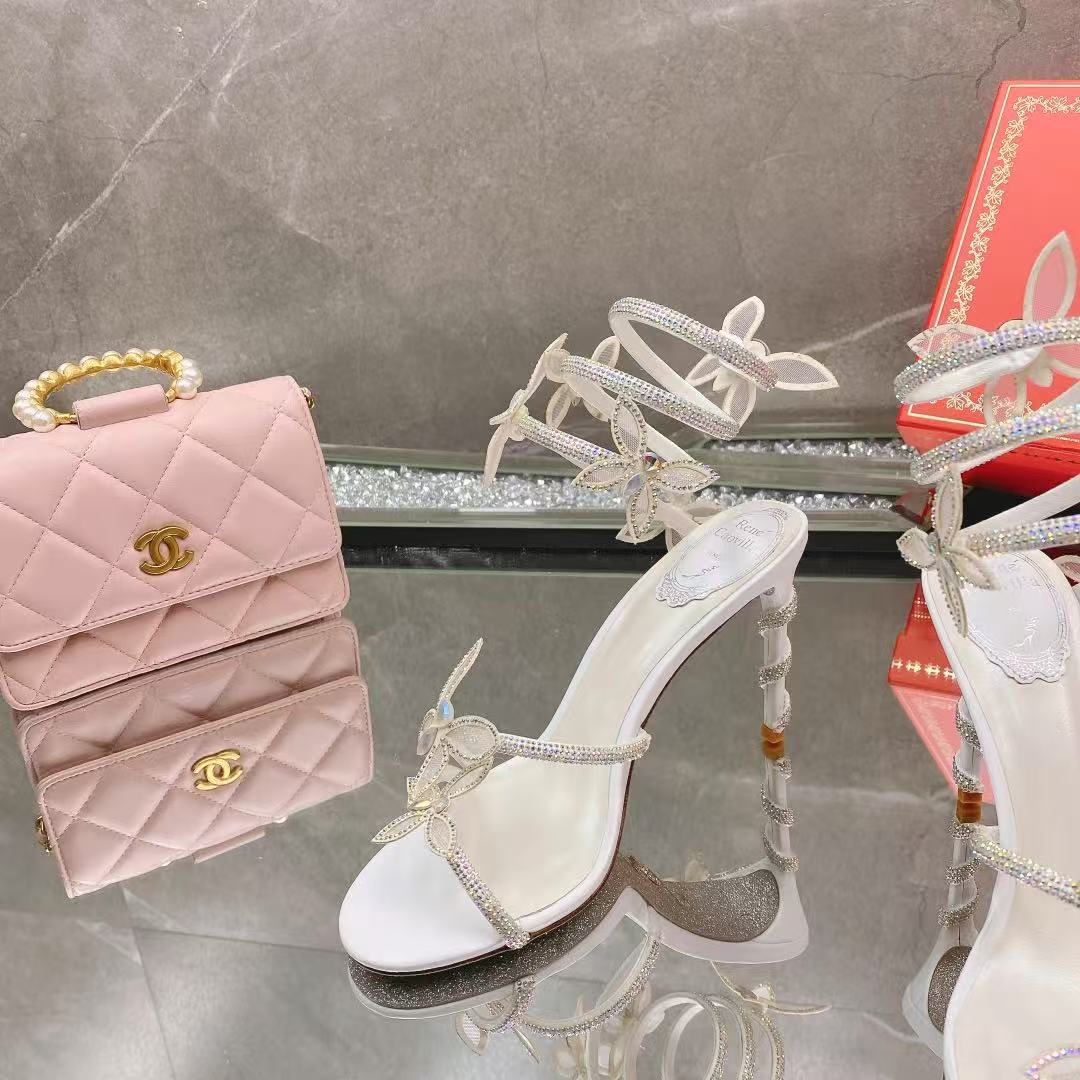 RENE CAOVILLA Butterfly Snake-shaped strappy crystal women's sandals