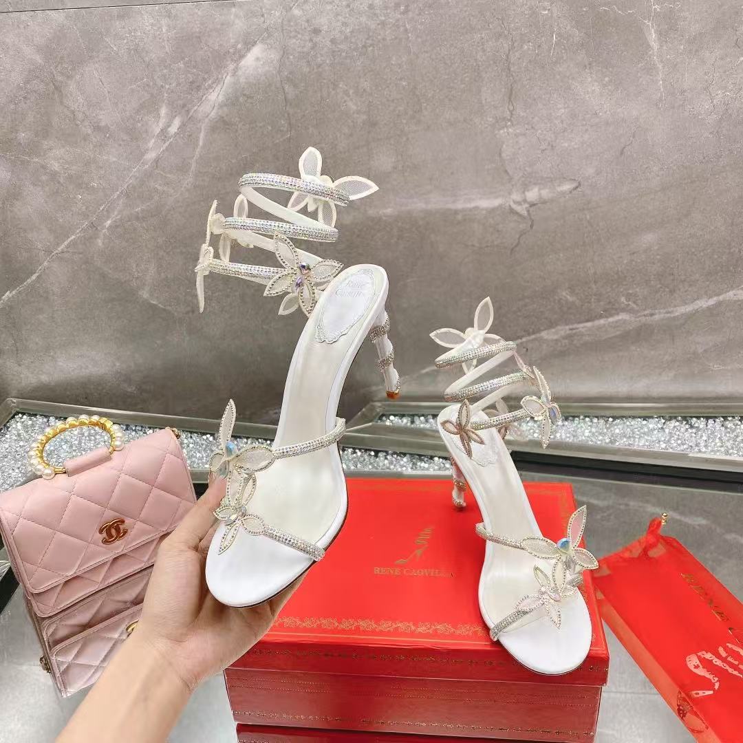 RENE CAOVILLA Butterfly Snake-shaped strappy crystal women's sandals