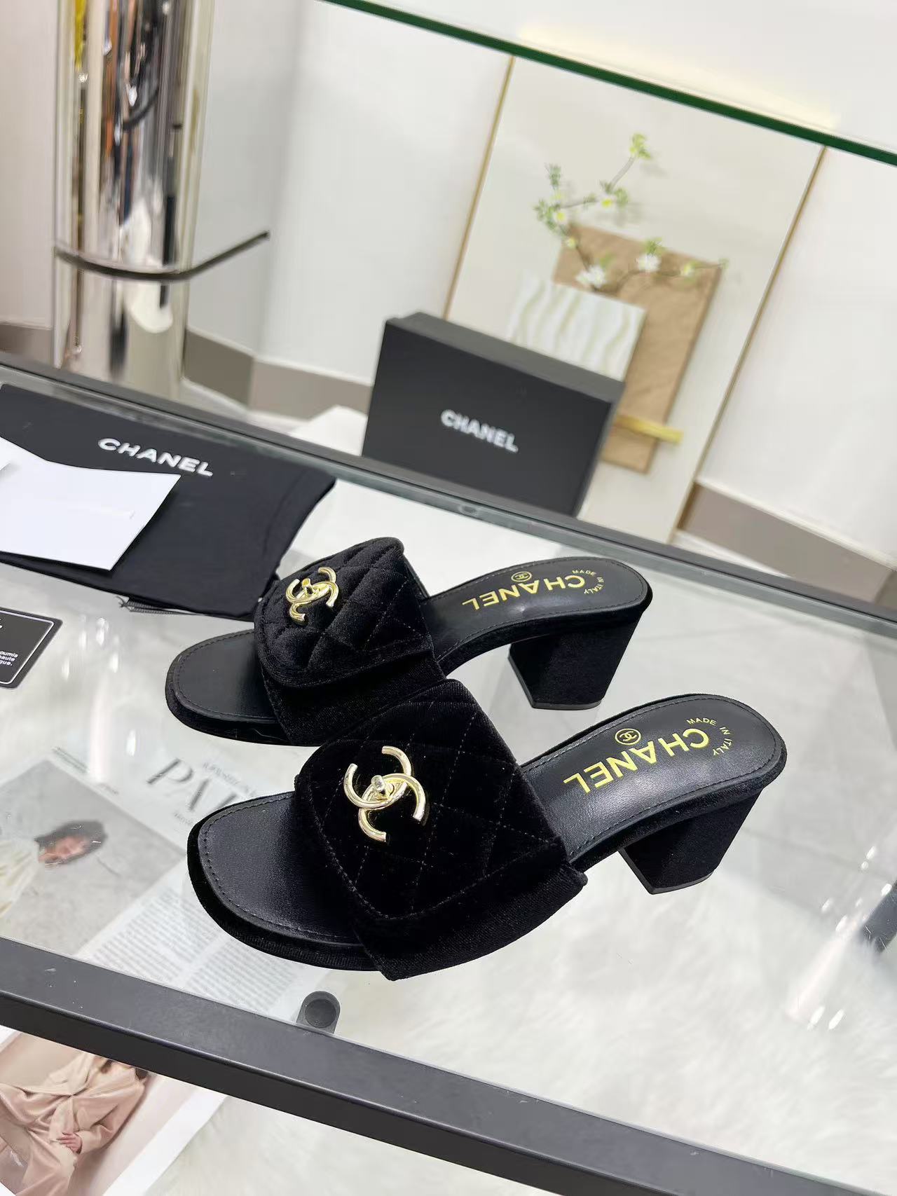 Chanel velvet high heels