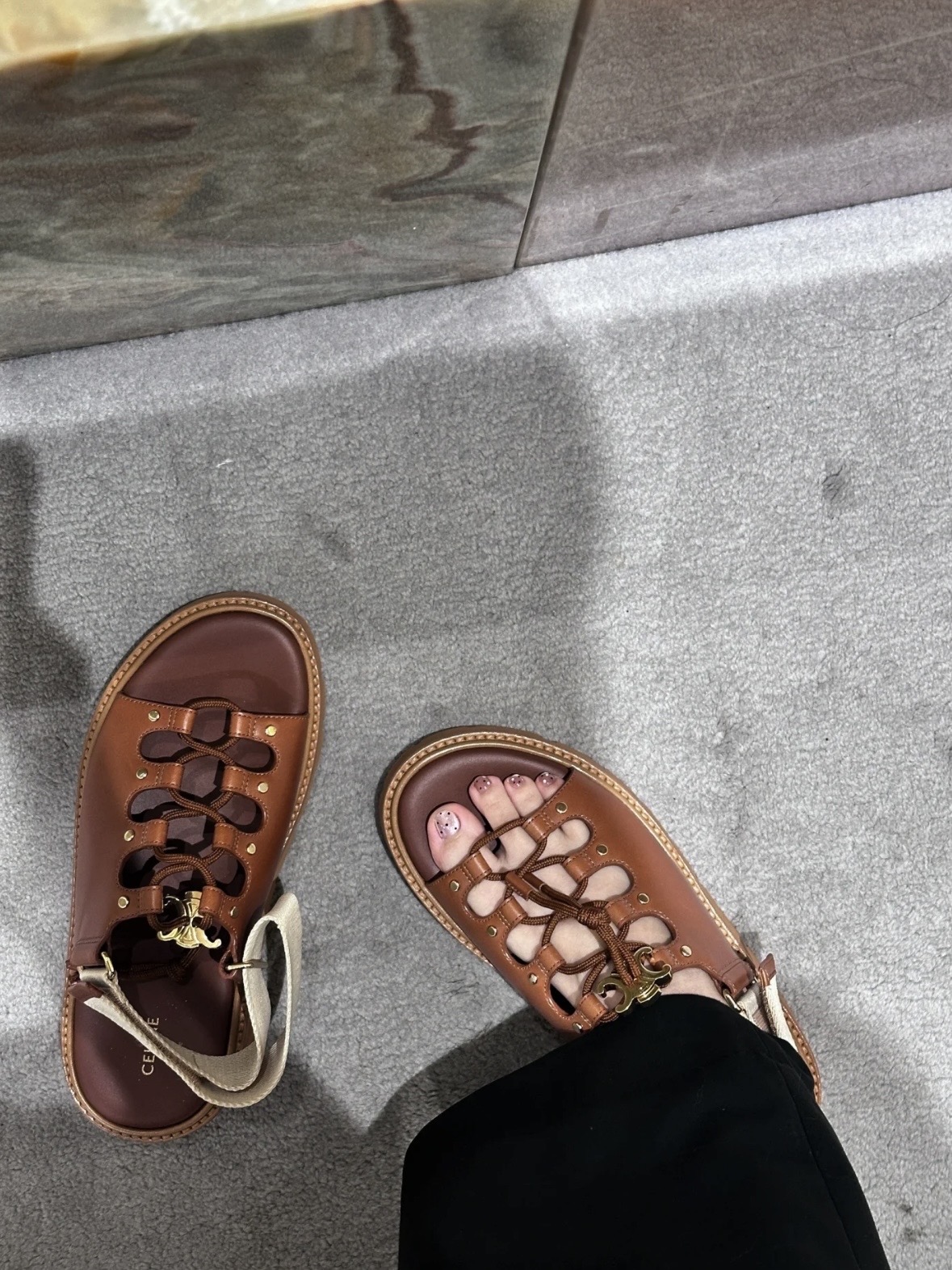 Celine thick-soled fashionable strappy Roman sandals