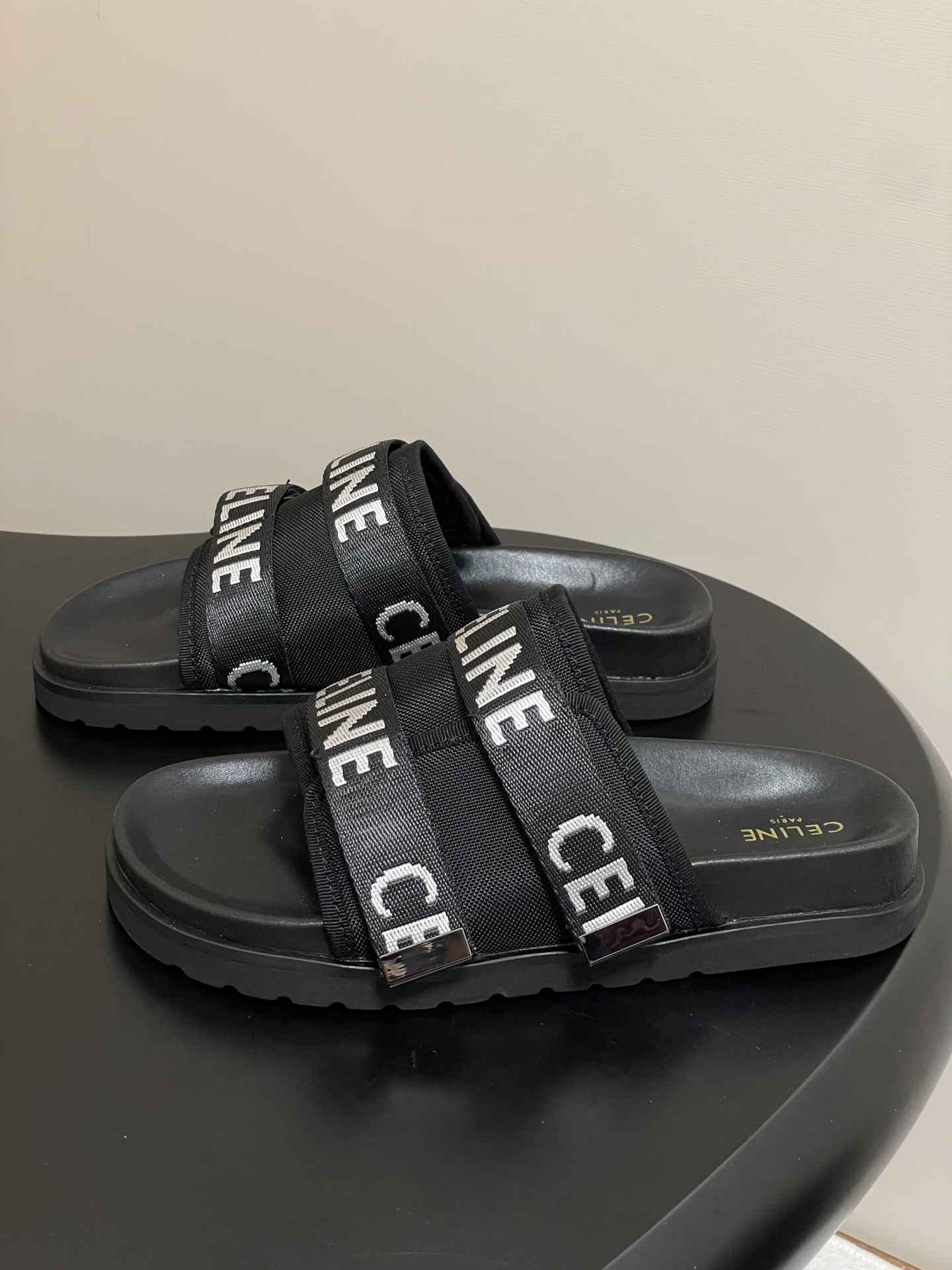 Celine retro platform thick-soled letter logo webbing slippers