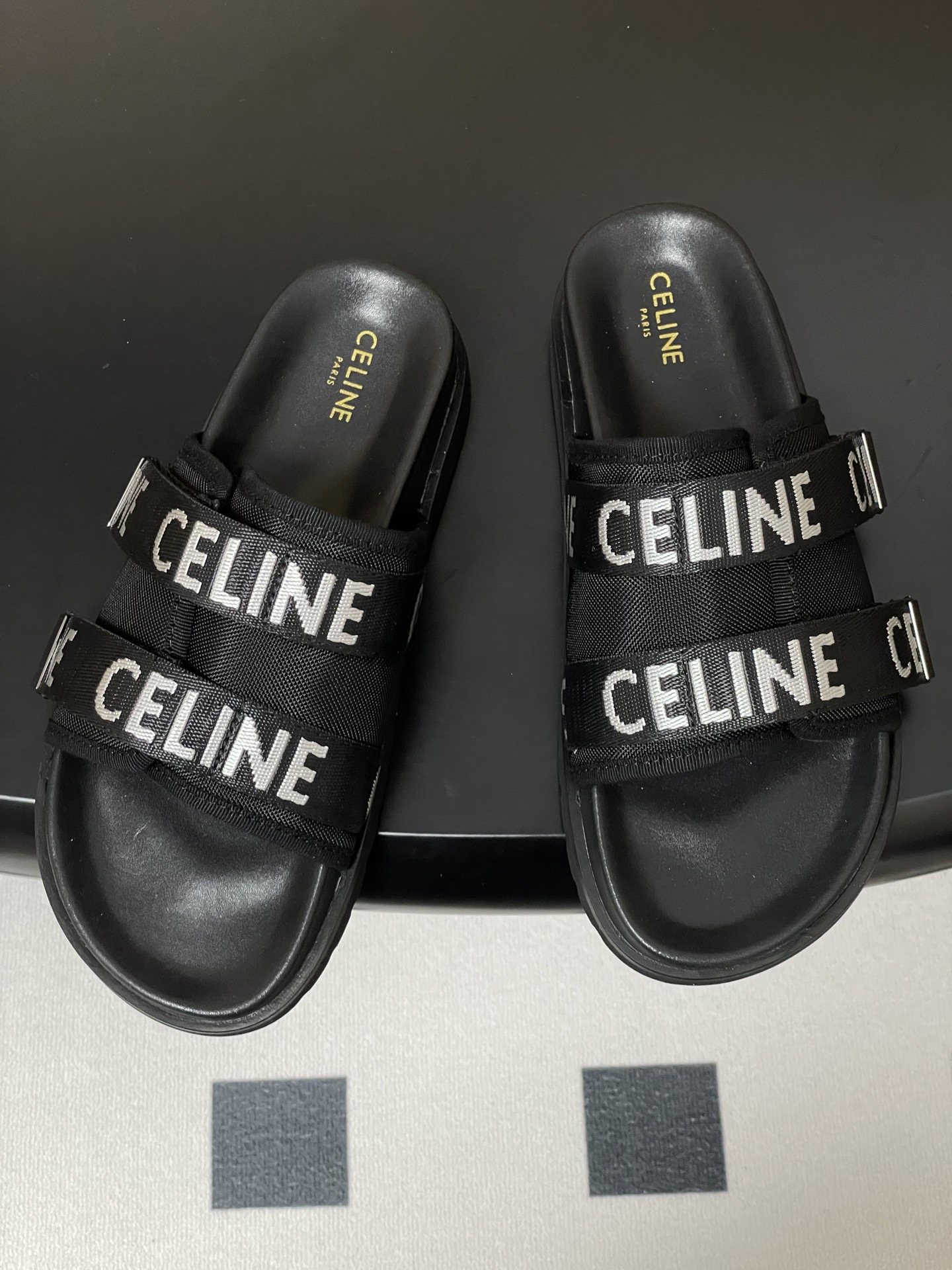 Celine retro platform thick-soled letter logo webbing slippers