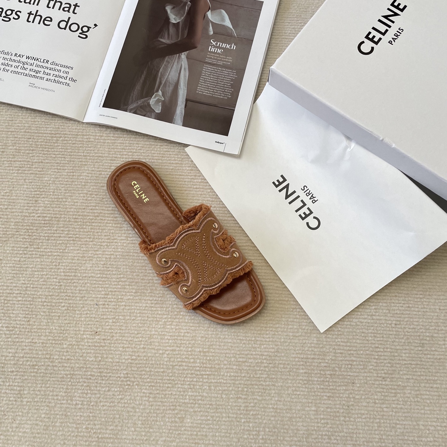 Celine denim tassel slippers