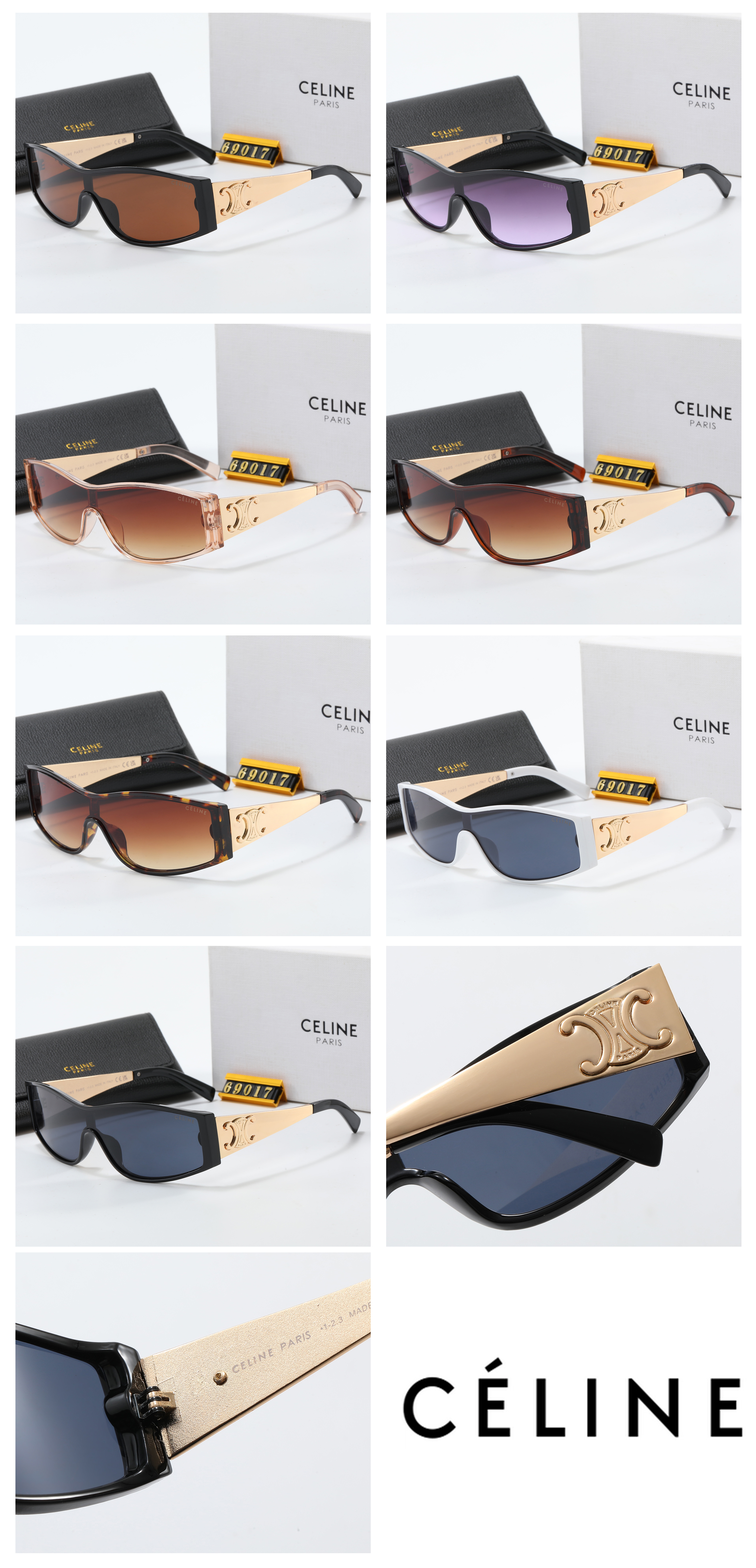 Celine European and American metal motorcycle style sunglasses slim and high-end sunglasses