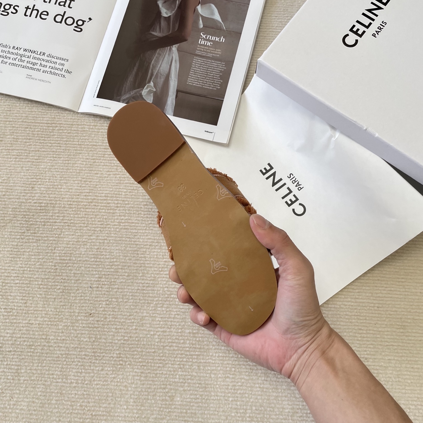 Celine denim tassel slippers