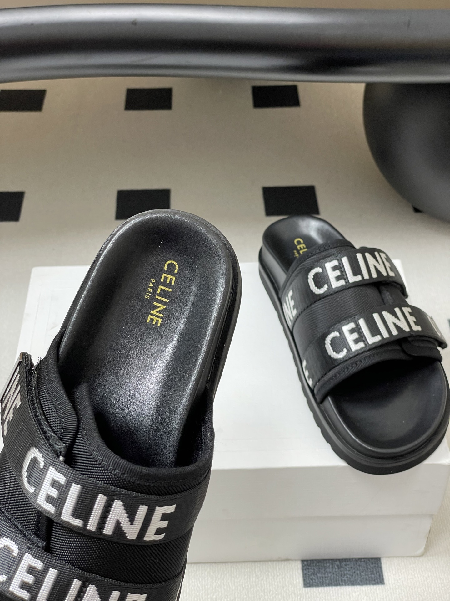 Celine retro platform thick-soled letter logo webbing slippers