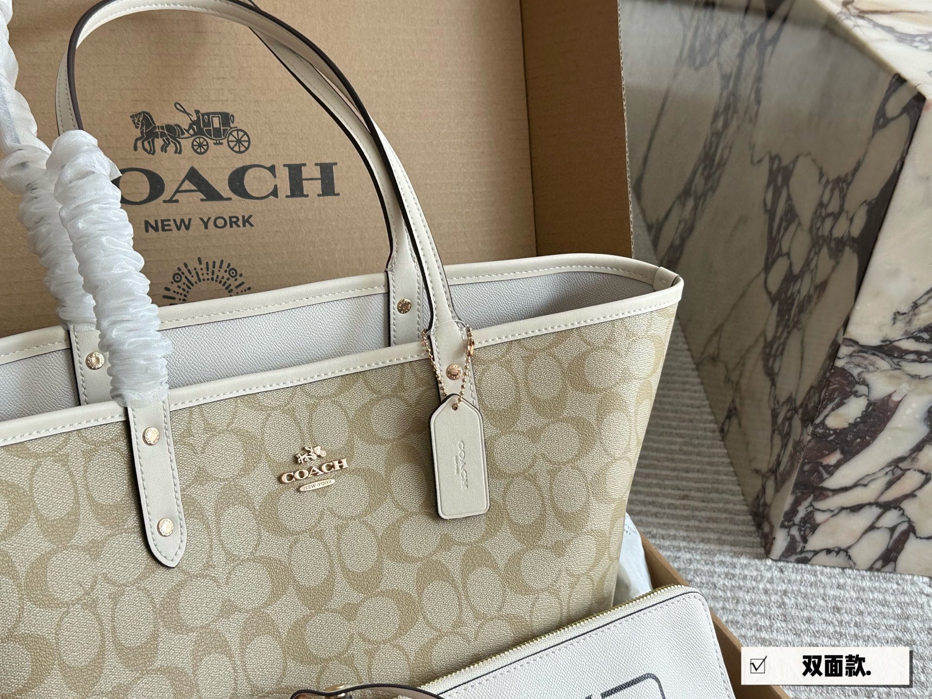 Coach Classic Double-Sided City Tote Bag with Logo and Shopping Bag (Includes box)