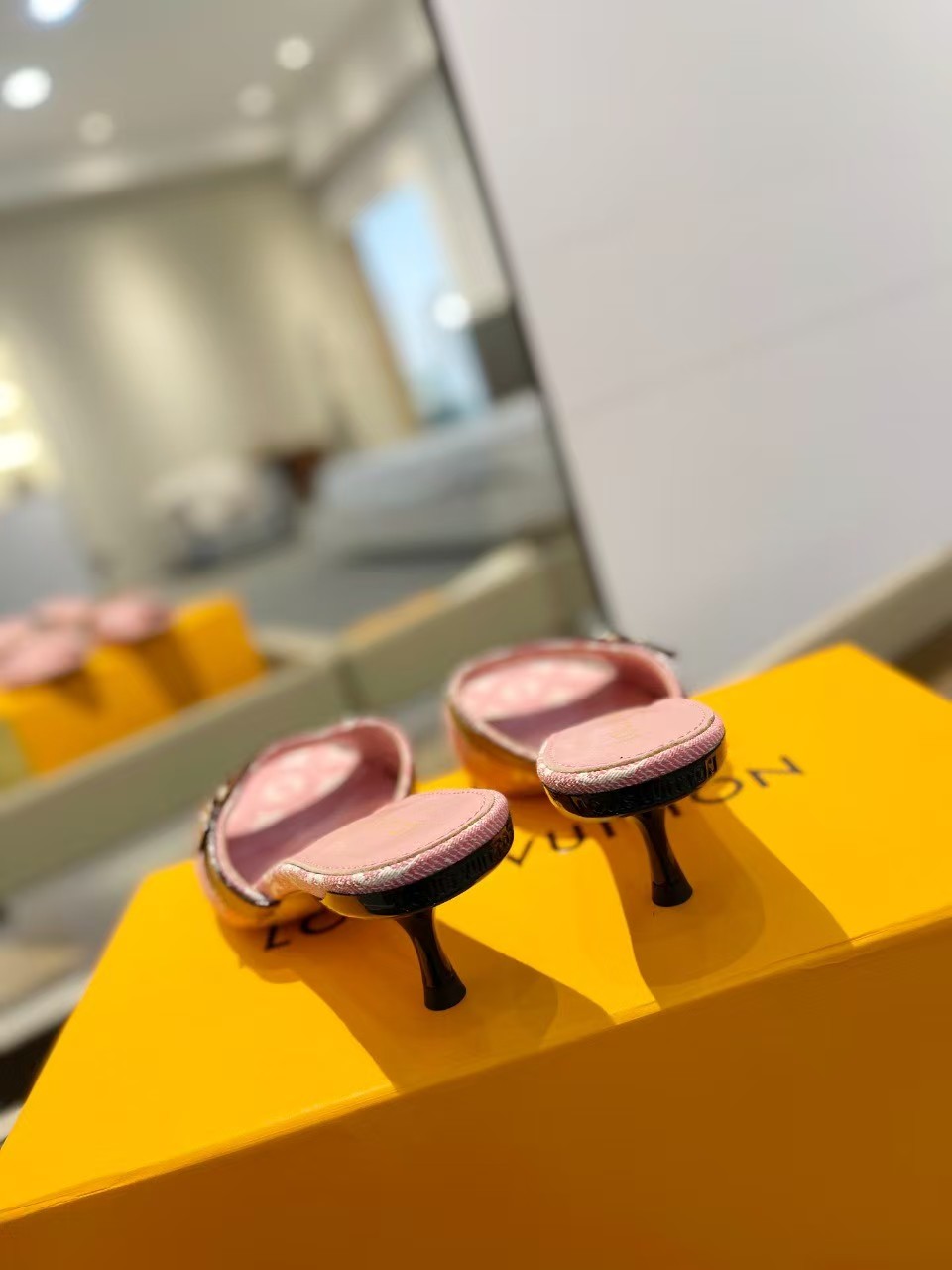 LV spring denim pink high heels