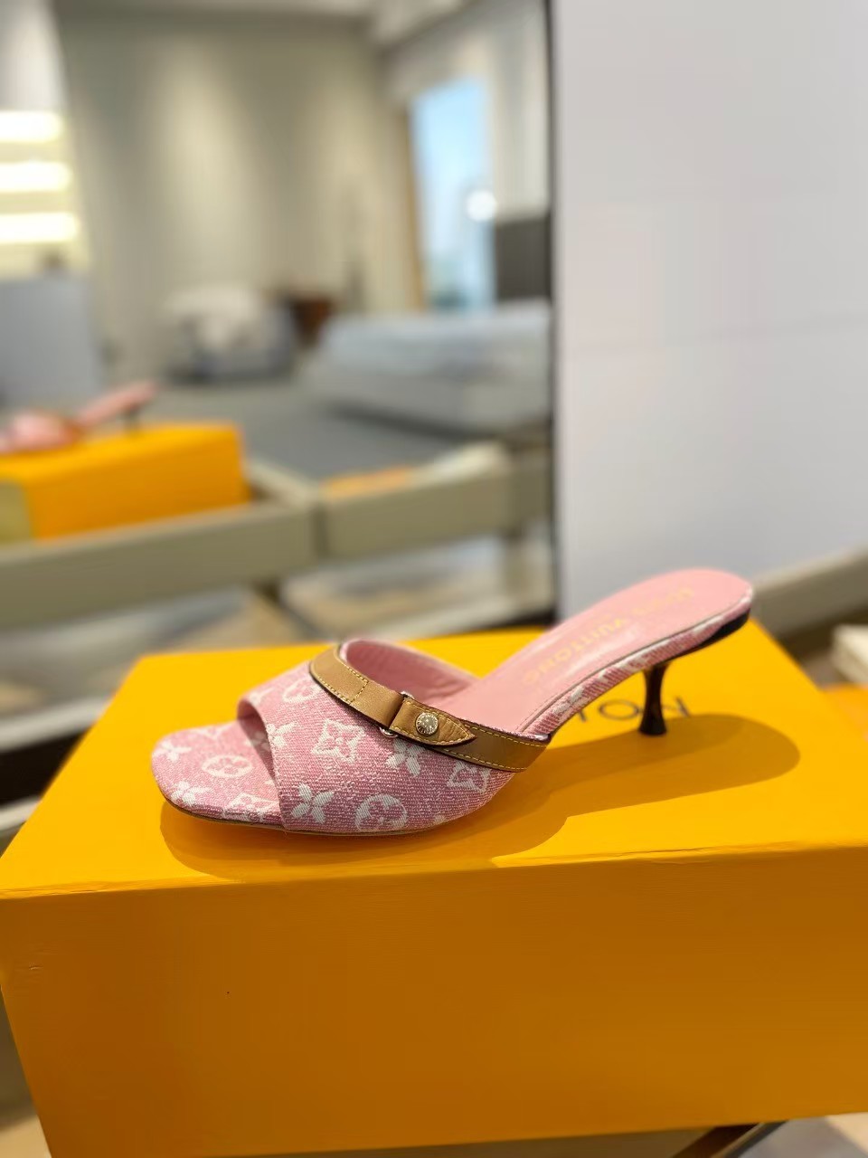 LV spring denim pink high heels