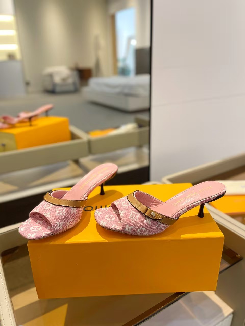 LV spring denim pink high heels