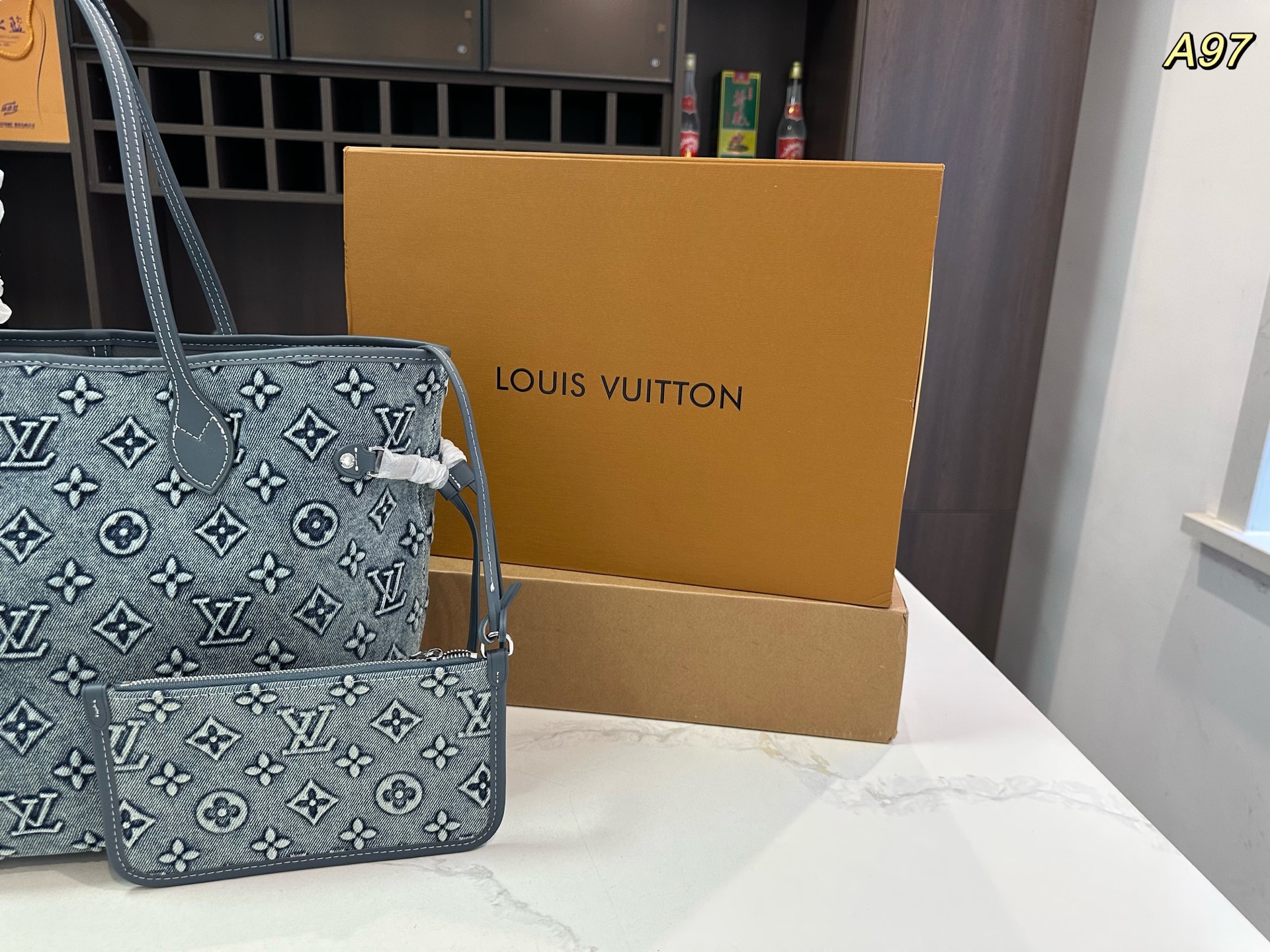 Lv Neverfull denim medium shopping bag