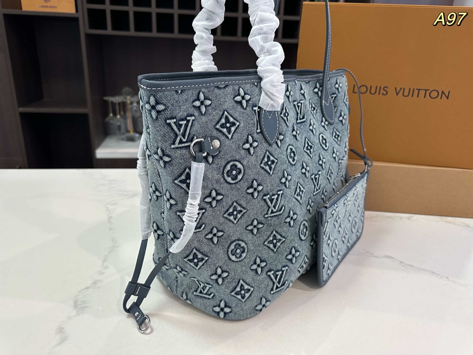 Lv Neverfull denim medium shopping bag