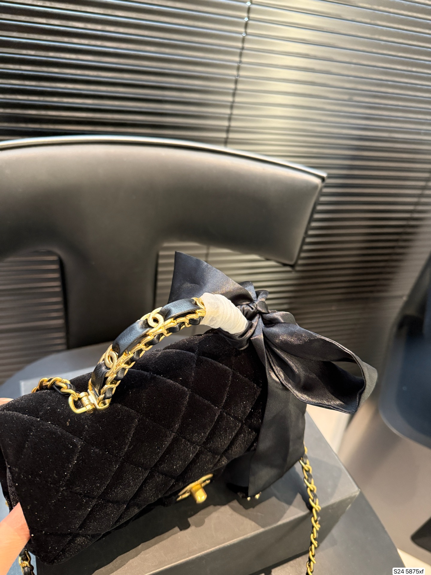 CHANEL 23K Black Gold Velvet Bag