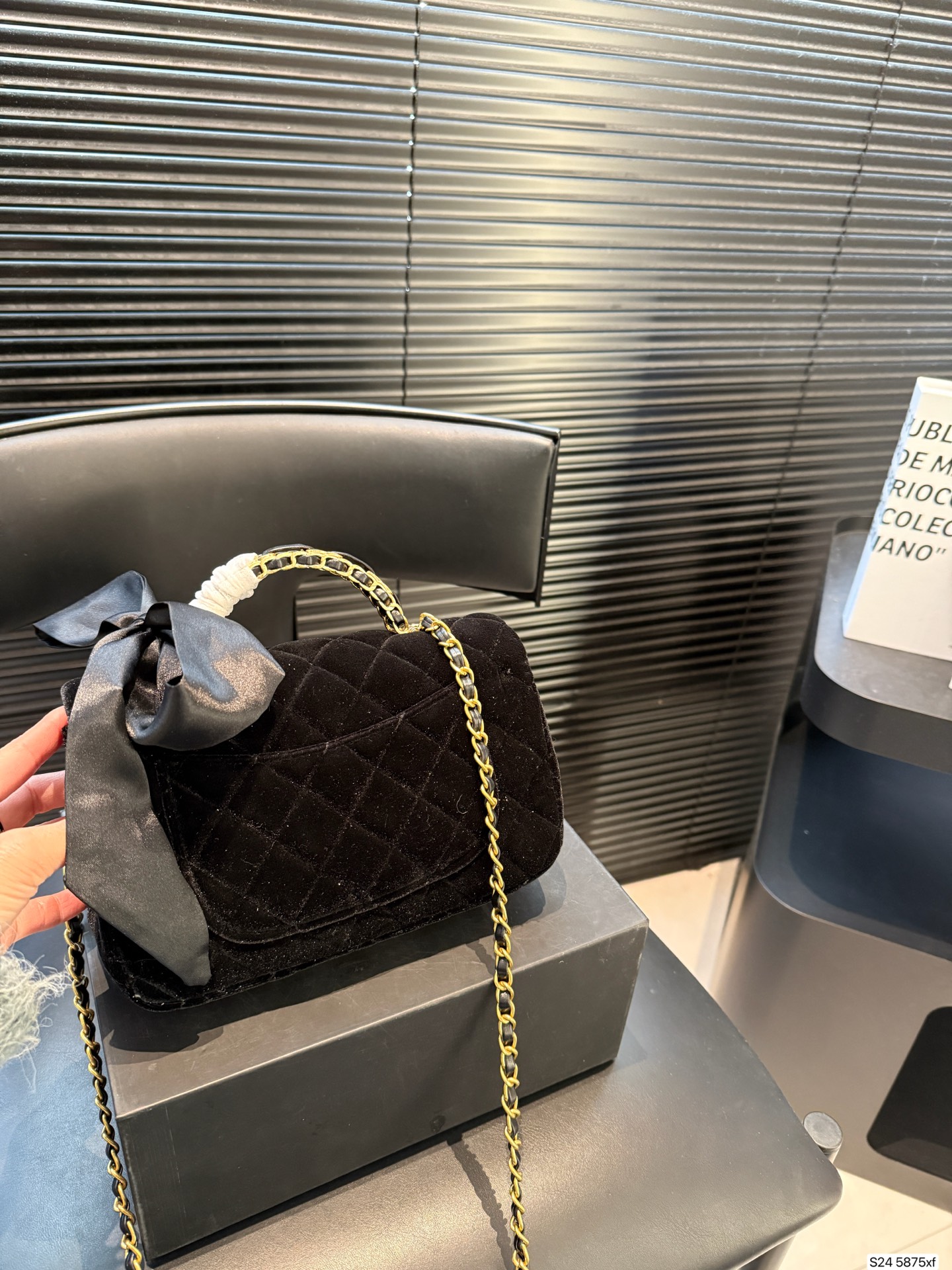CHANEL 23K Black Gold Velvet Bag