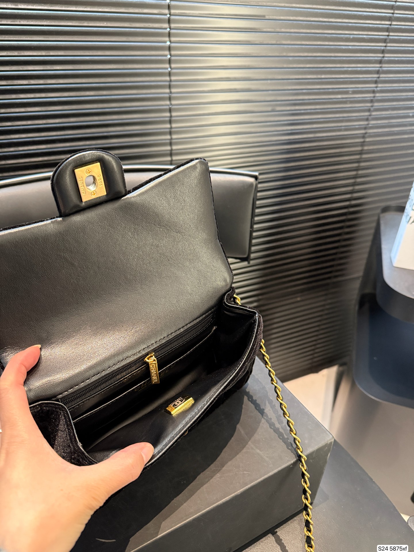 CHANEL 23K Black Gold Velvet Bag