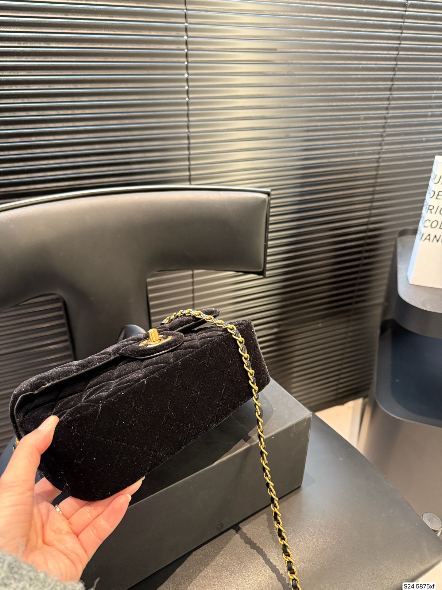 CHANEL 23K Black Gold Velvet Bag